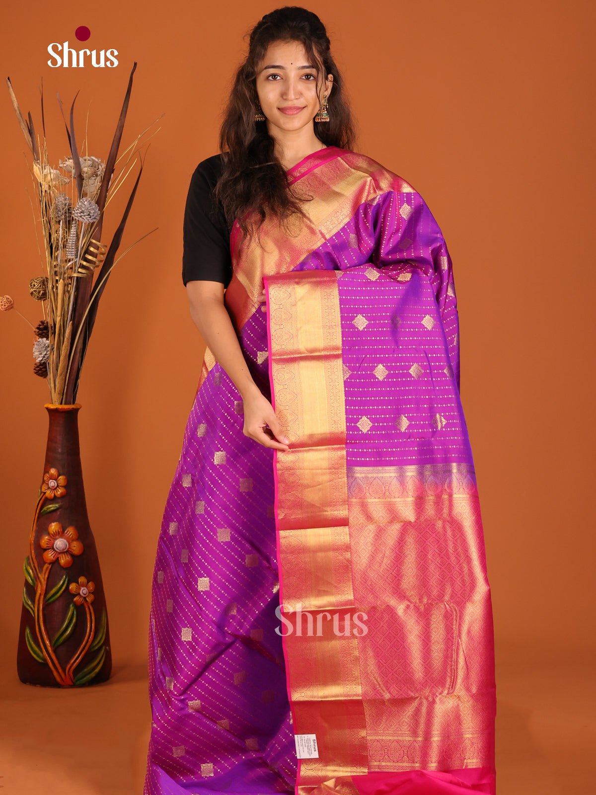 Purple & Pink - Kanchipuram-halfpure Saree - Shop on Shrus.com