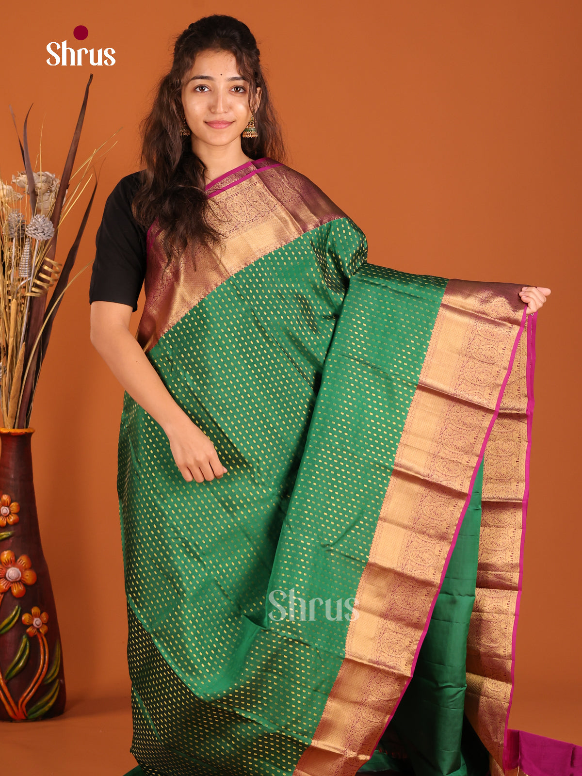 Green & Purple - Kanchipuram-halfpure Saree - Shop on Shrus.com