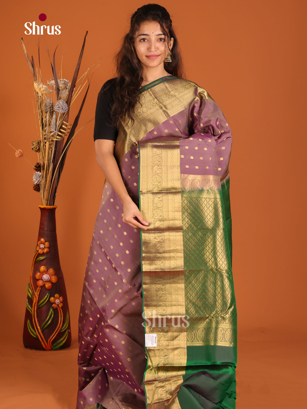 Lavender & Green - Kanchipuram-halfpure Saree - Shop on Shrus.com