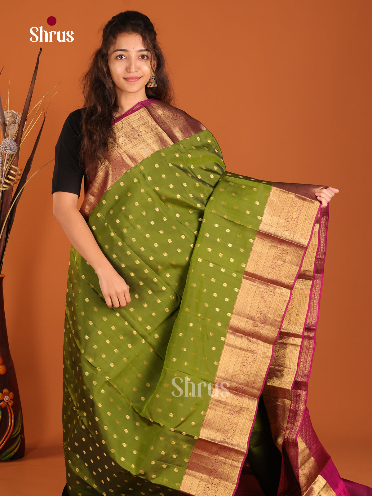 Green & Purple - Kanchipuram-halfpure Saree - Shop on Shrus.com