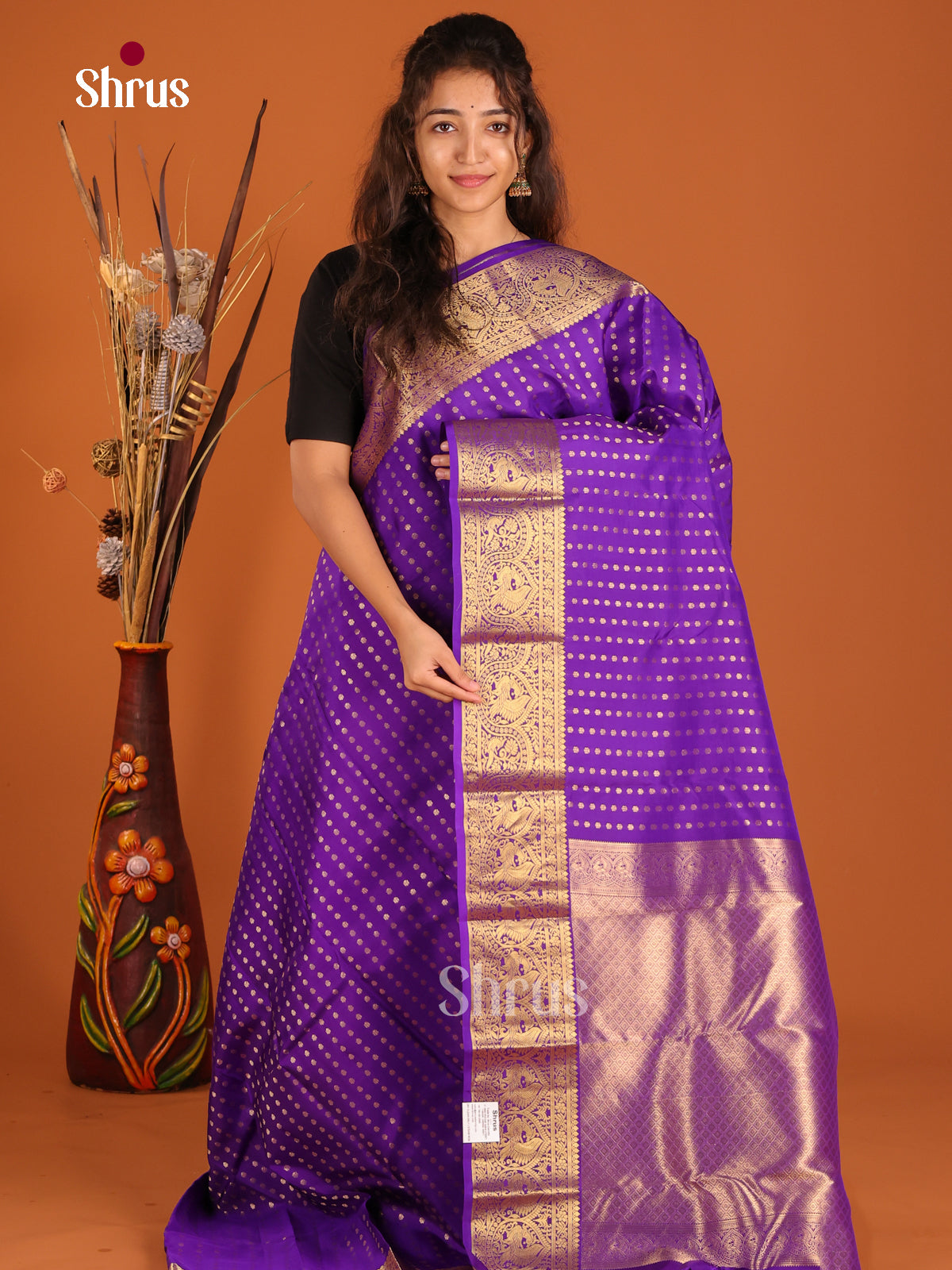 Purple(single Tone)- Kanchipuram-halfpure Saree - Shop on Shrus.com
