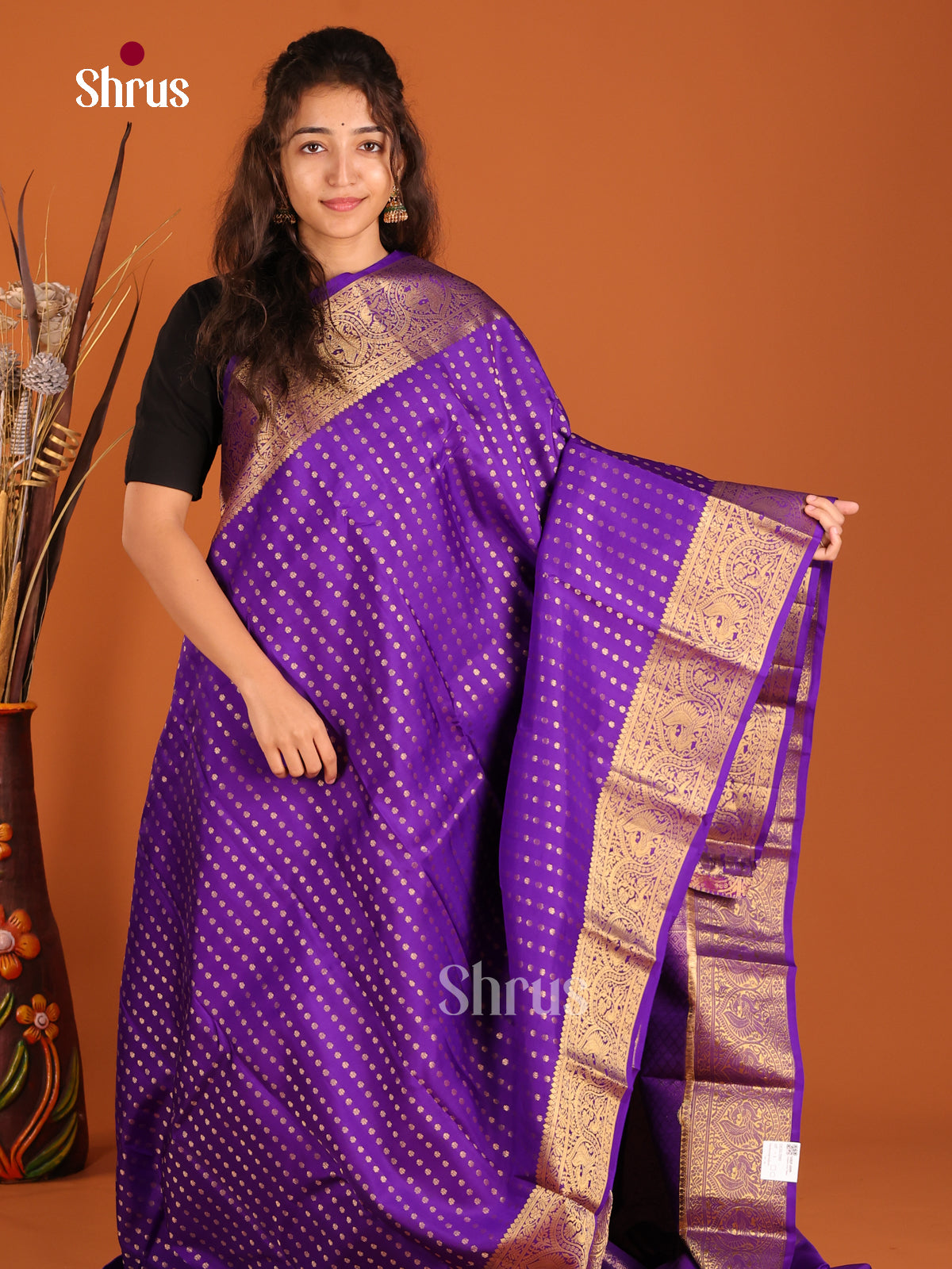 Purple(single Tone)- Kanchipuram-halfpure Saree - Shop on Shrus.com