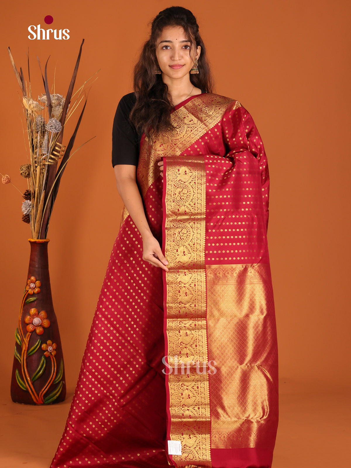 Red (Single Tone)- Kanchipuram-halfpure Saree