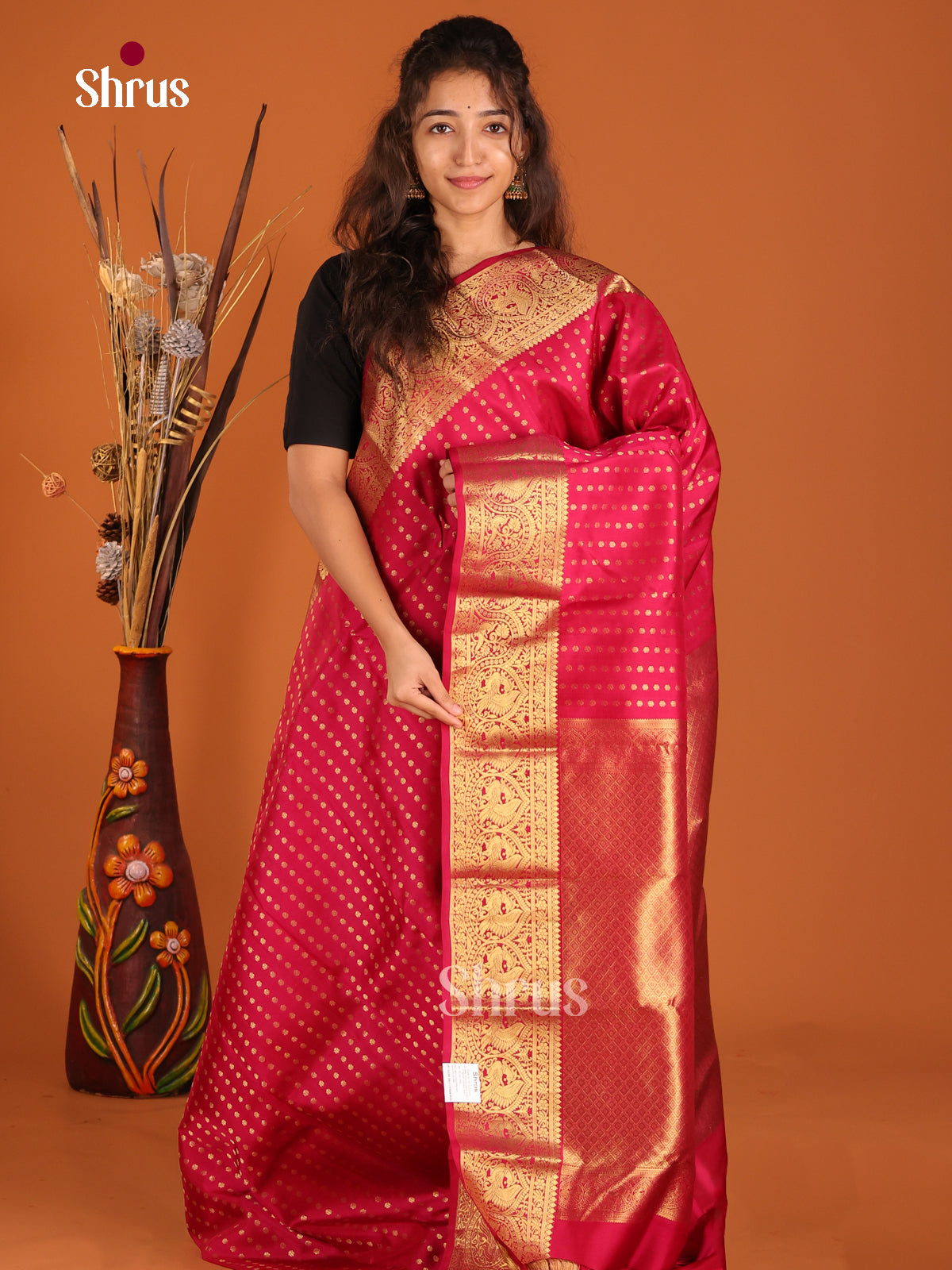 Deep Pink (single tone) - Kanchipuram-halfpure Saree - Shop on Shrus.com
