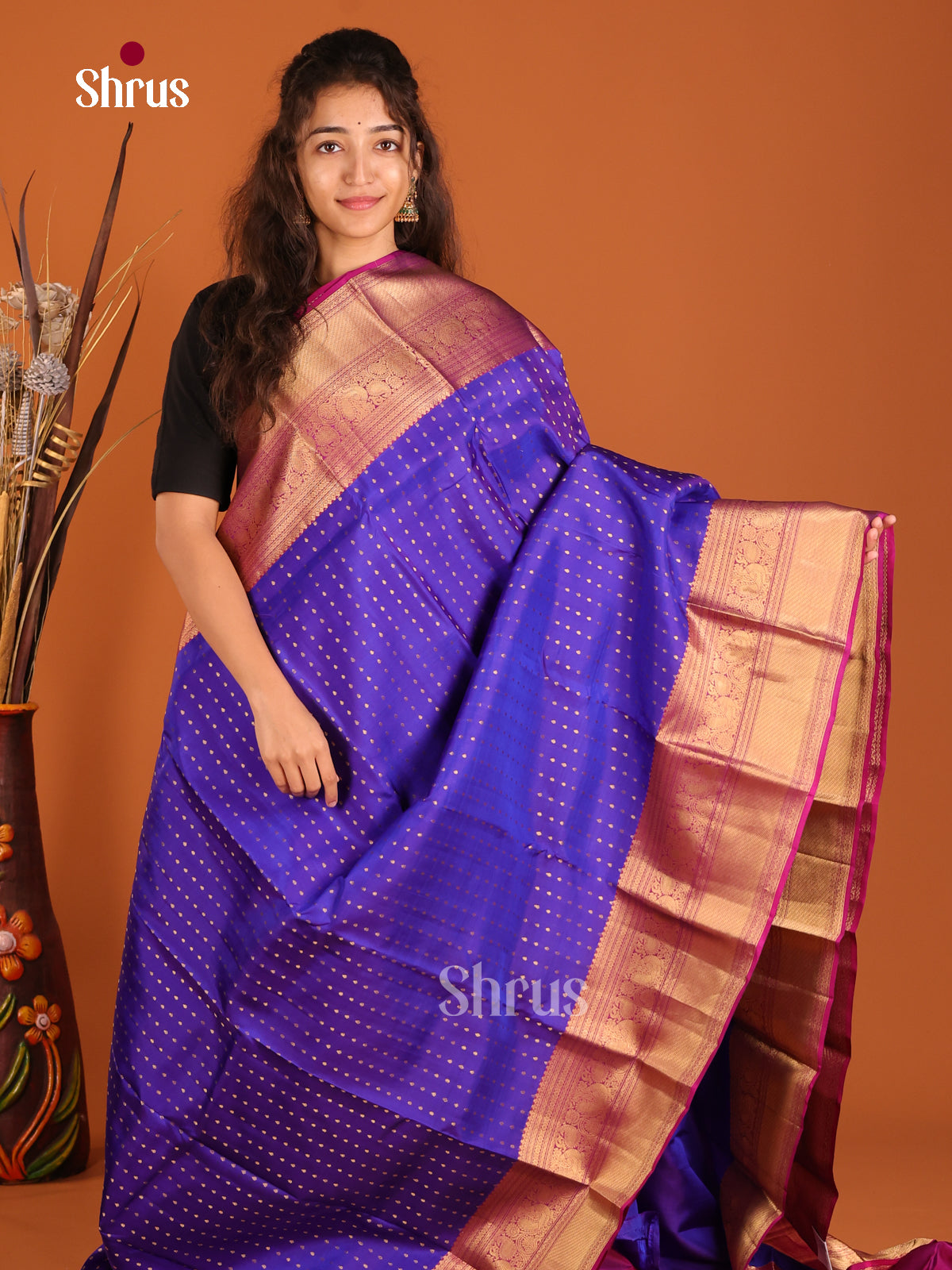 Blue & Purple - Kanchipuram-halfpure Saree