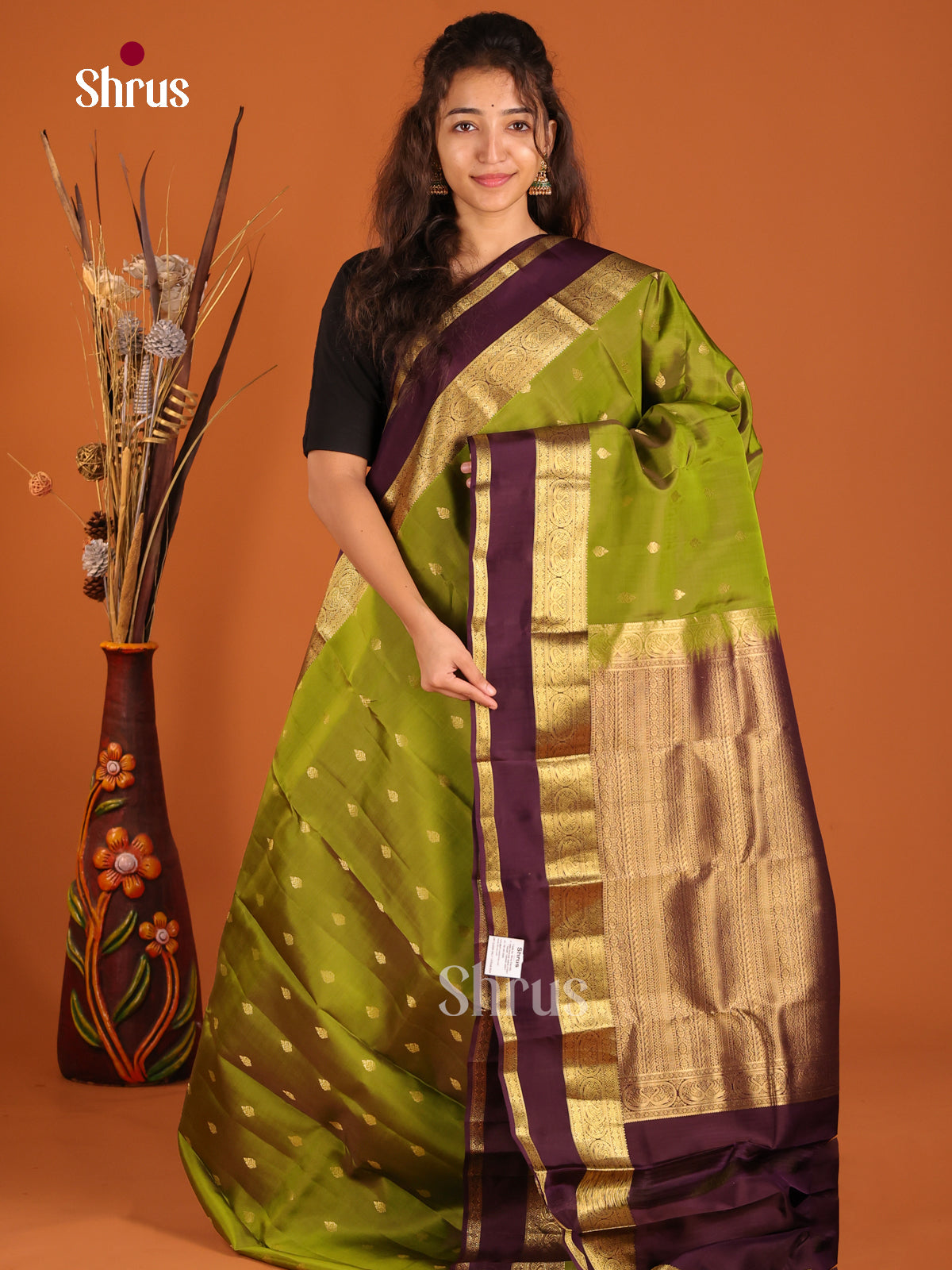 Green & Brown - Kanchipuram-halfpure Saree - Shop on Shrus.com