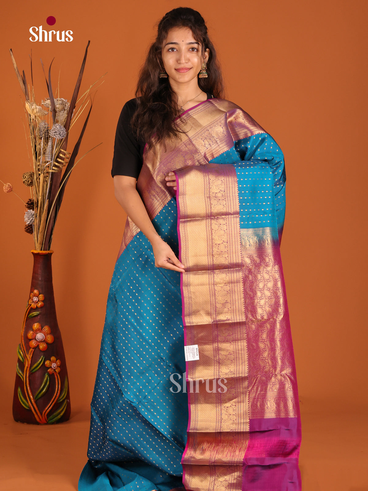 Blue & Purple - Kanchipuram-halfpure Saree