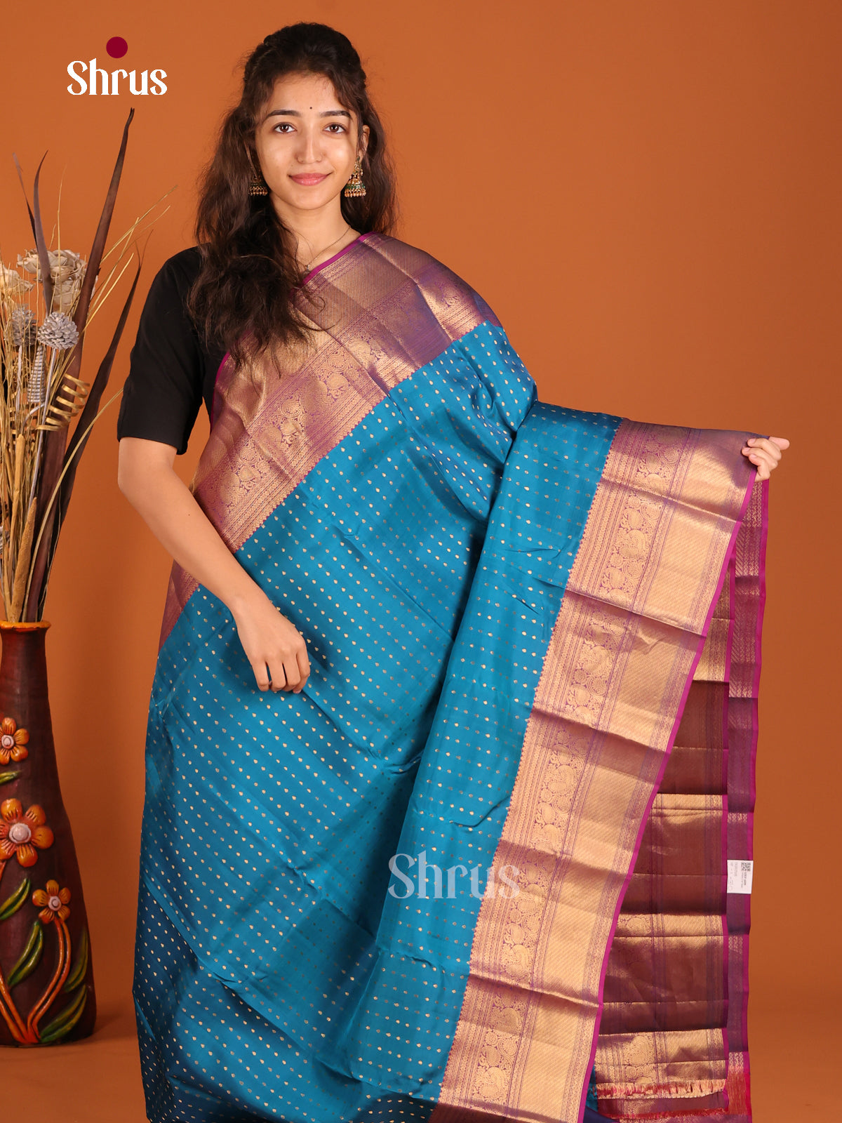 Blue & Purple - Kanchipuram-halfpure Saree