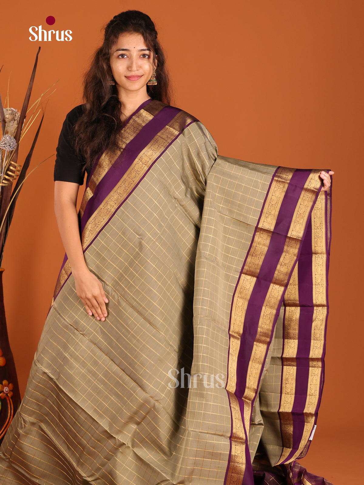 Grey & Violet - Kanchipuram-halfpure Saree - Shop on Shrus.com
