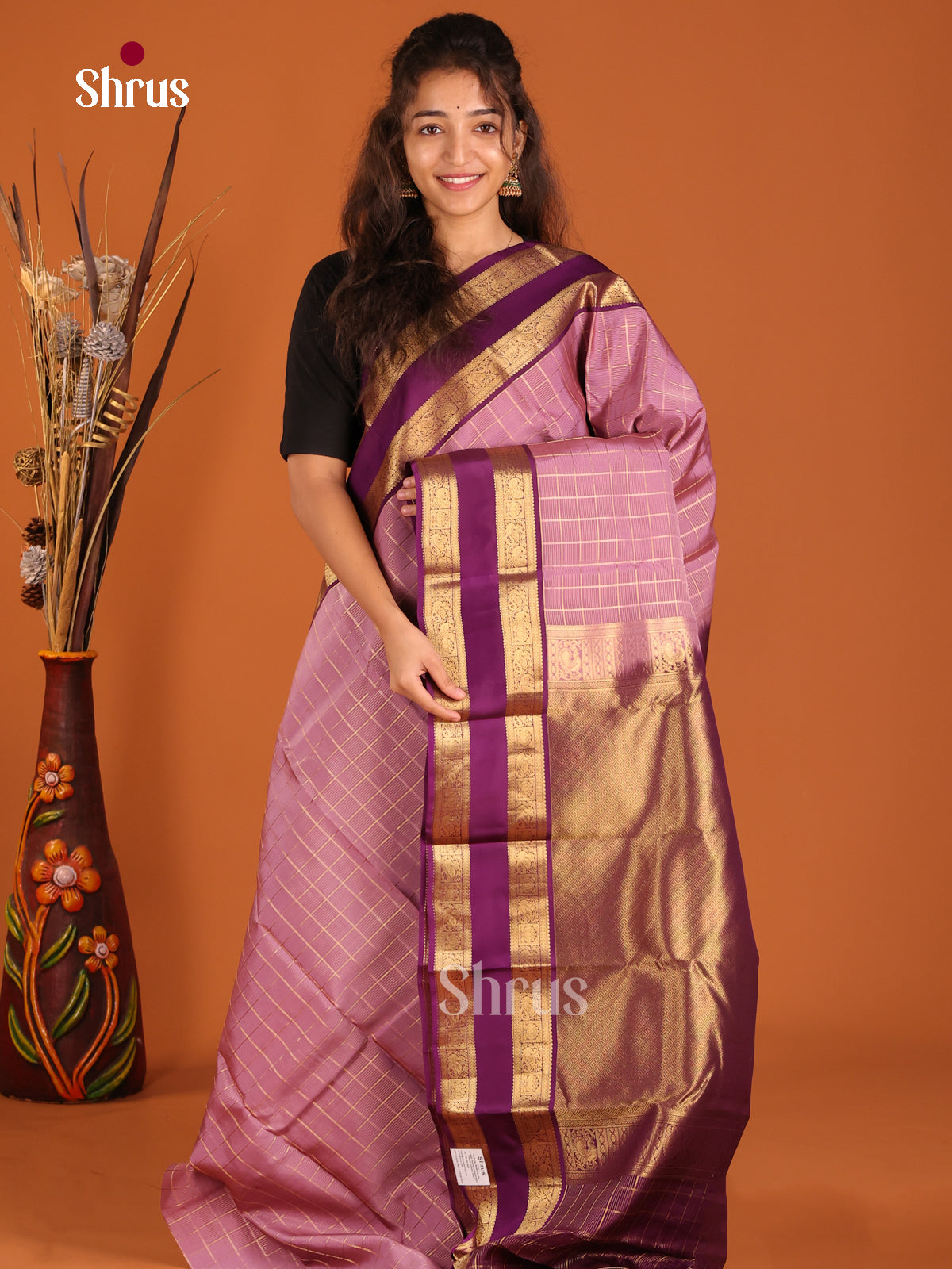 Lavender & Violet- Kanchipuram-halfpure Saree - Shop on Shrus.com