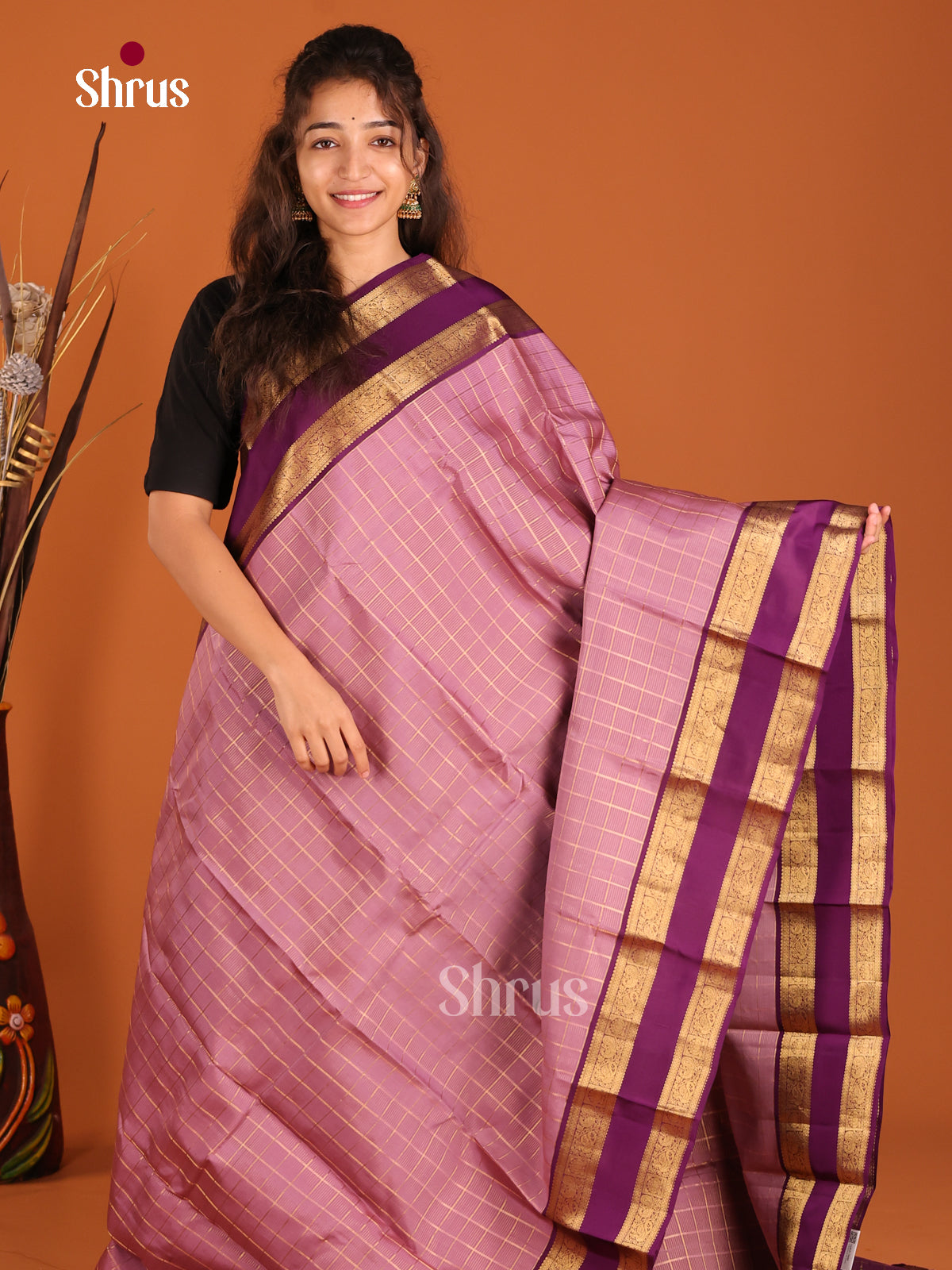Lavender & Violet- Kanchipuram-halfpure Saree - Shop on Shrus.com
