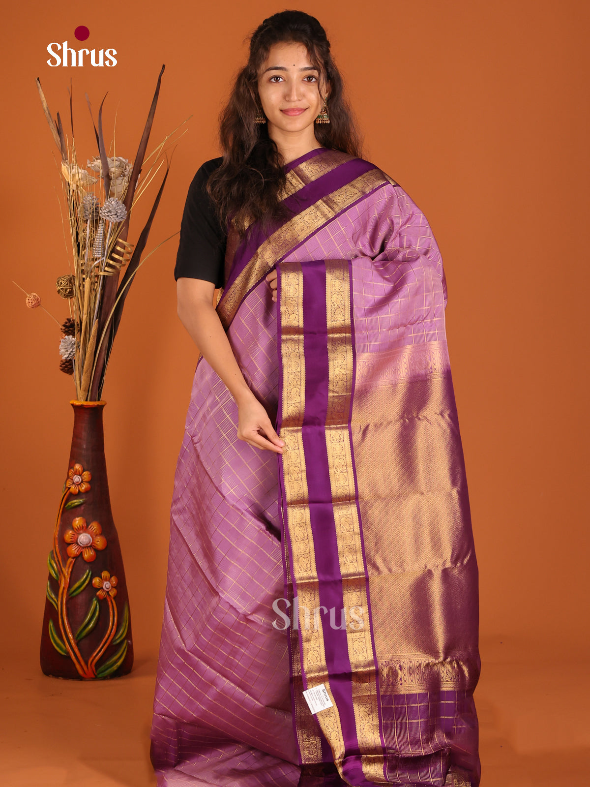 Lavender & Violet - Kanchipuram-halfpure Saree - Shop on Shrus.com