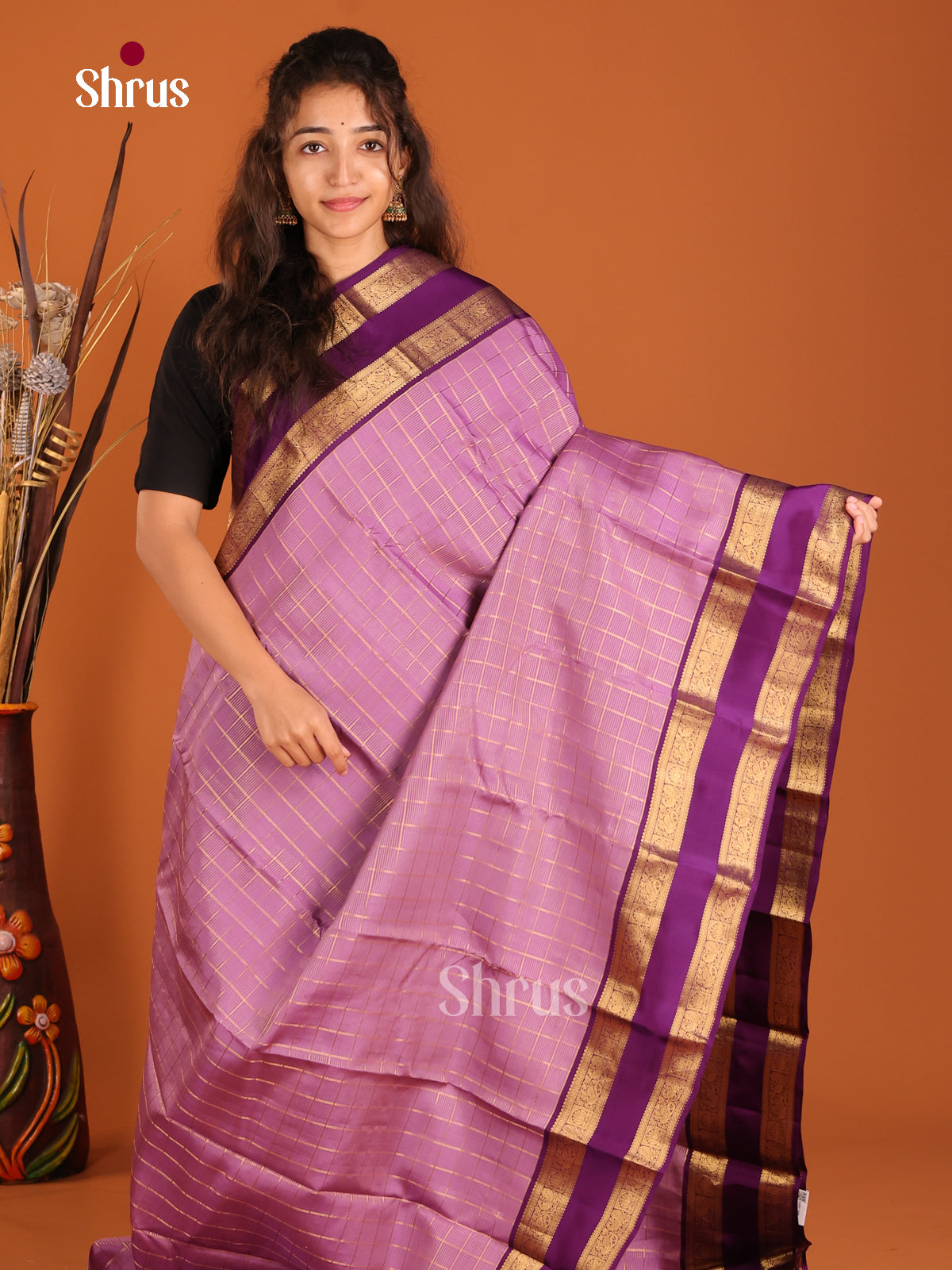 Lavender & Violet - Kanchipuram-halfpure Saree - Shop on Shrus.com