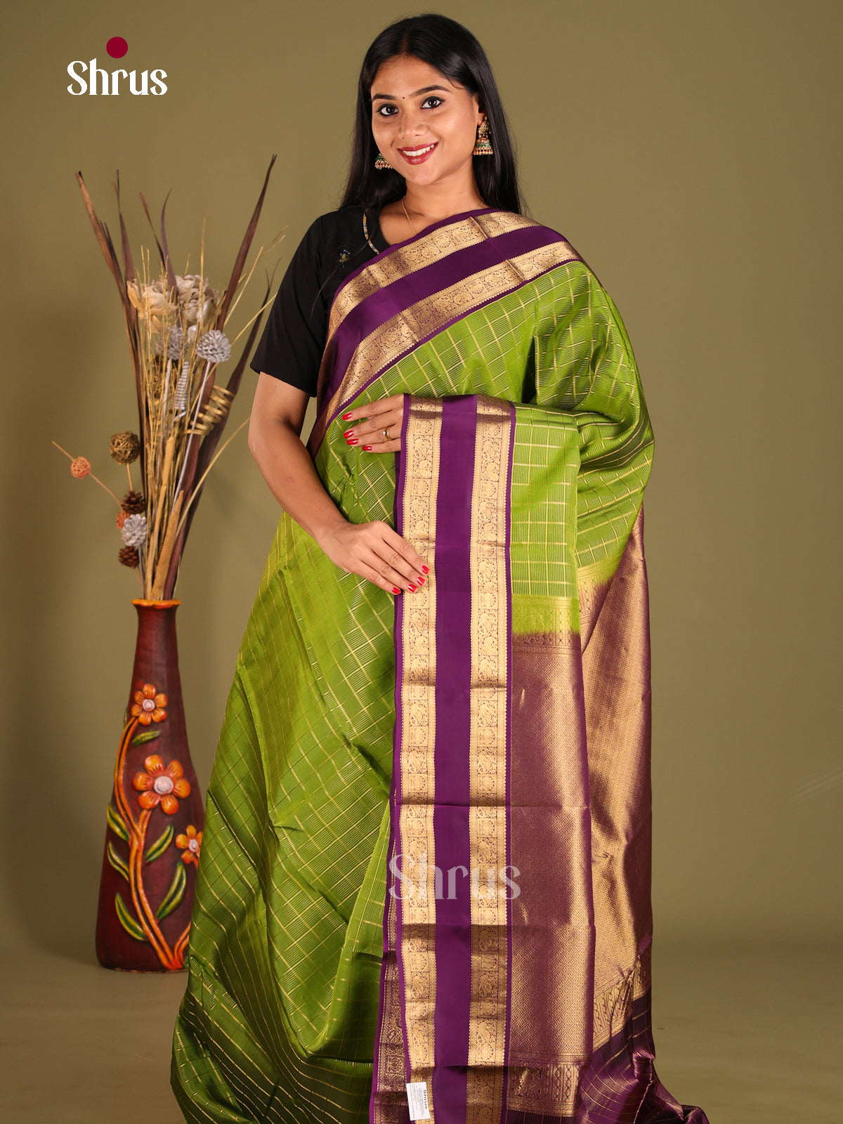 Green & Violet- Kanchipuram-halfpure Saree - Shop on Shrus.com