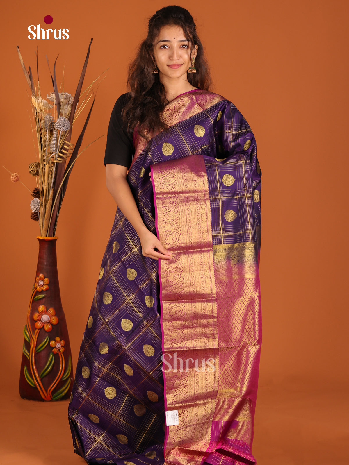 Violet & Purple - Kanchipuram-halfpure Saree - Shop on Shrus.com