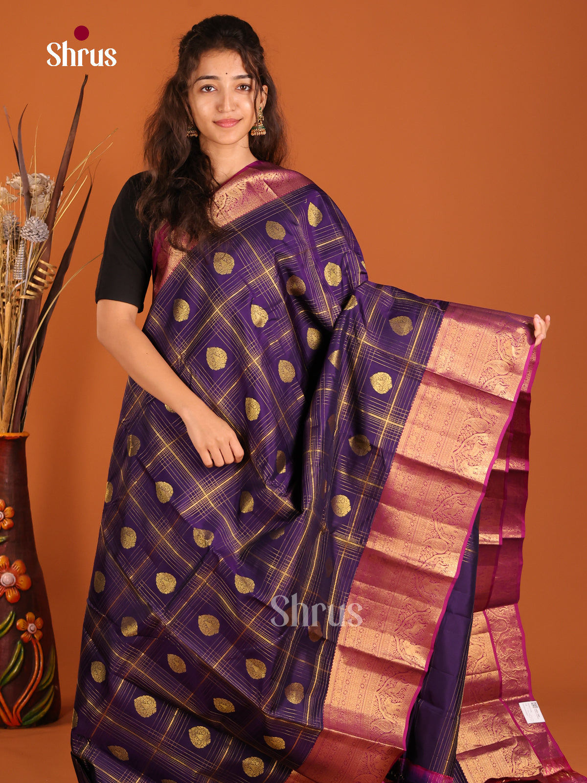 Violet & Purple - Kanchipuram-halfpure Saree - Shop on Shrus.com