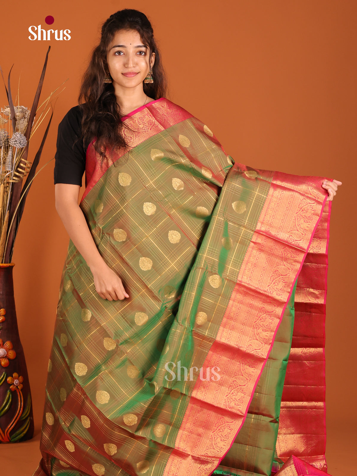Double Shaded Green & Pink- Kanchipuram-halfpure Saree