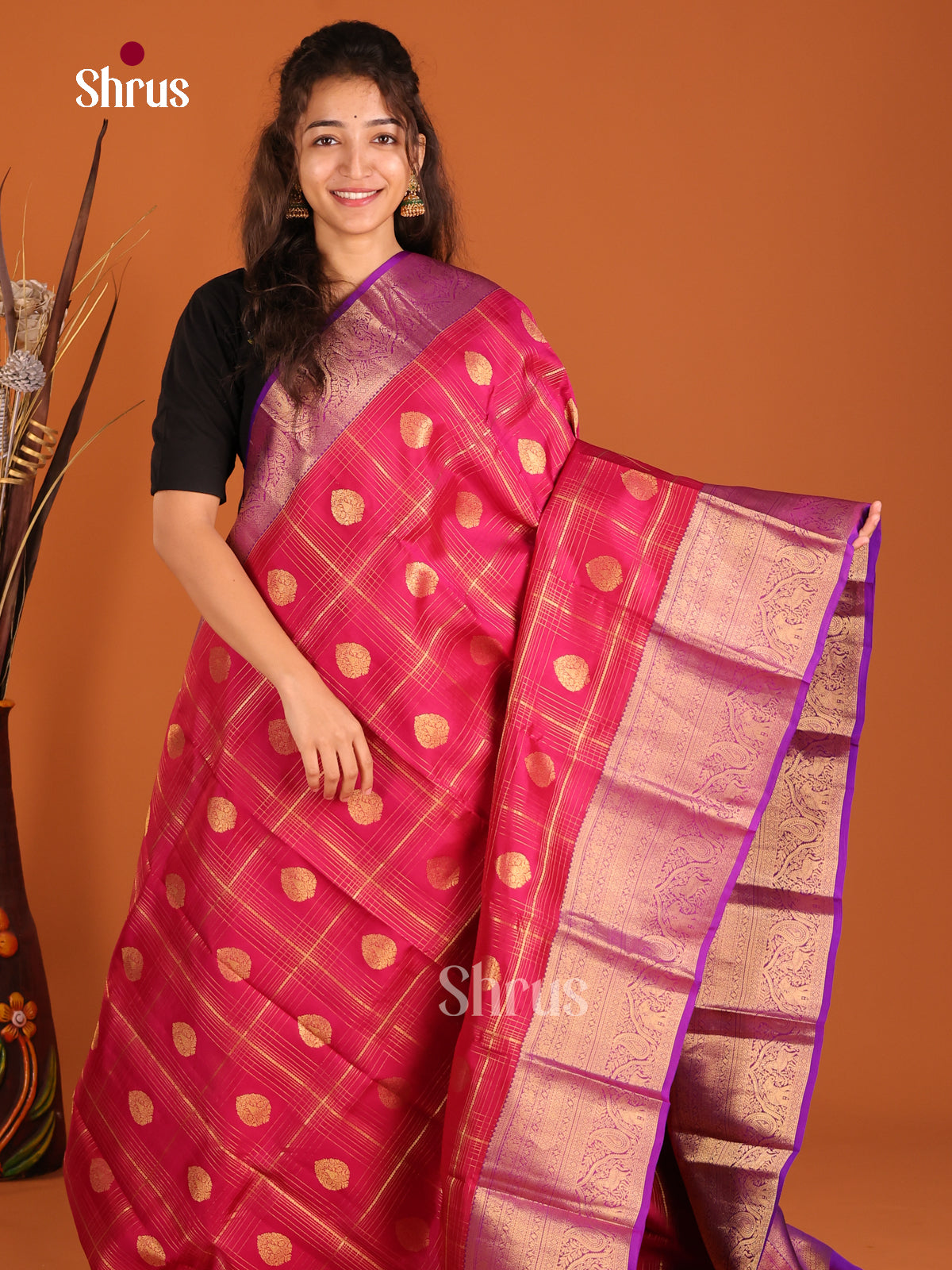 Pink & Purple - Kanchipuram-halfpure Saree - Shop on Shrus.com