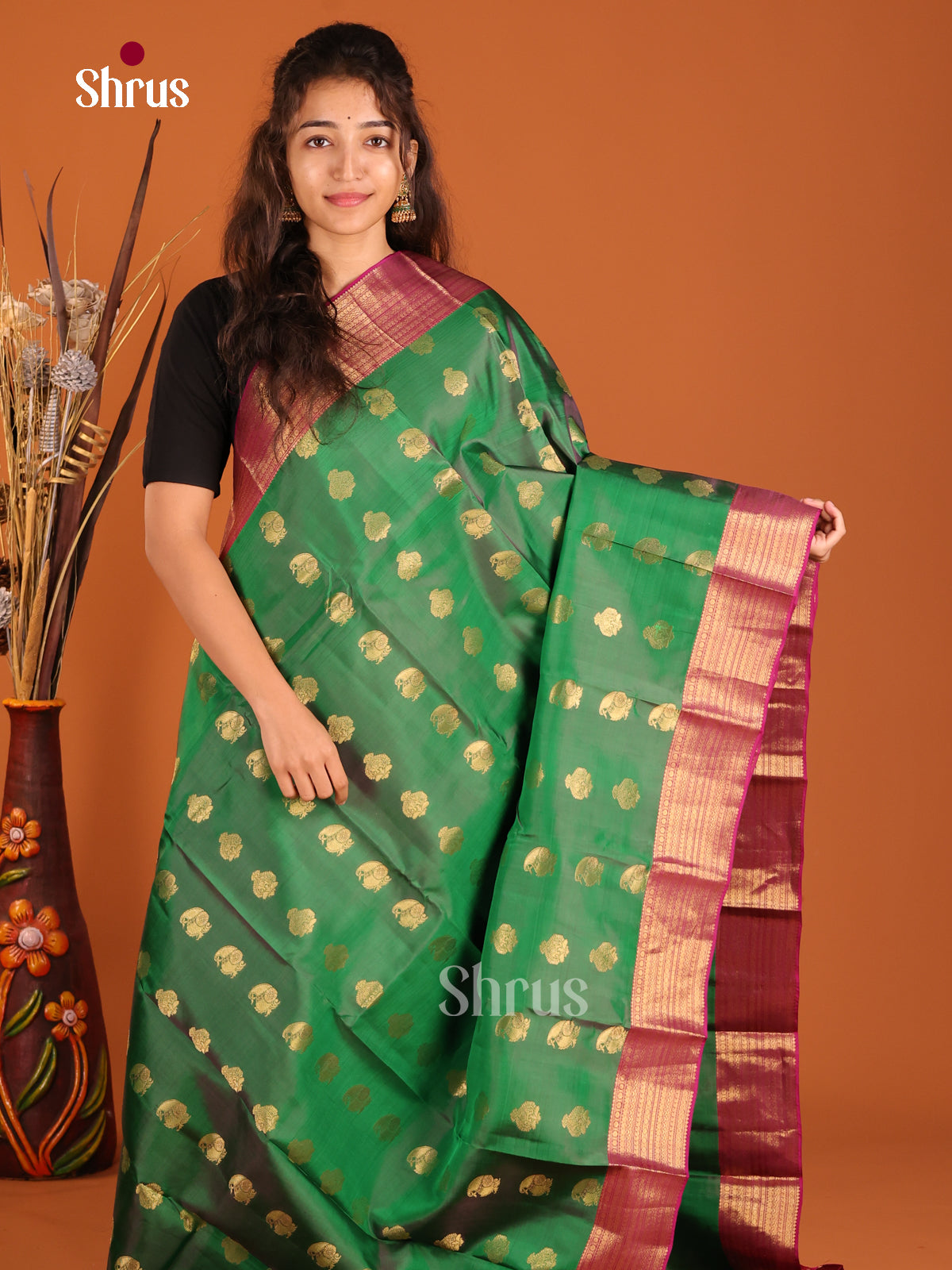 Green & Purple - Kanchipuram-halfpure Saree - Shop on Shrus.com