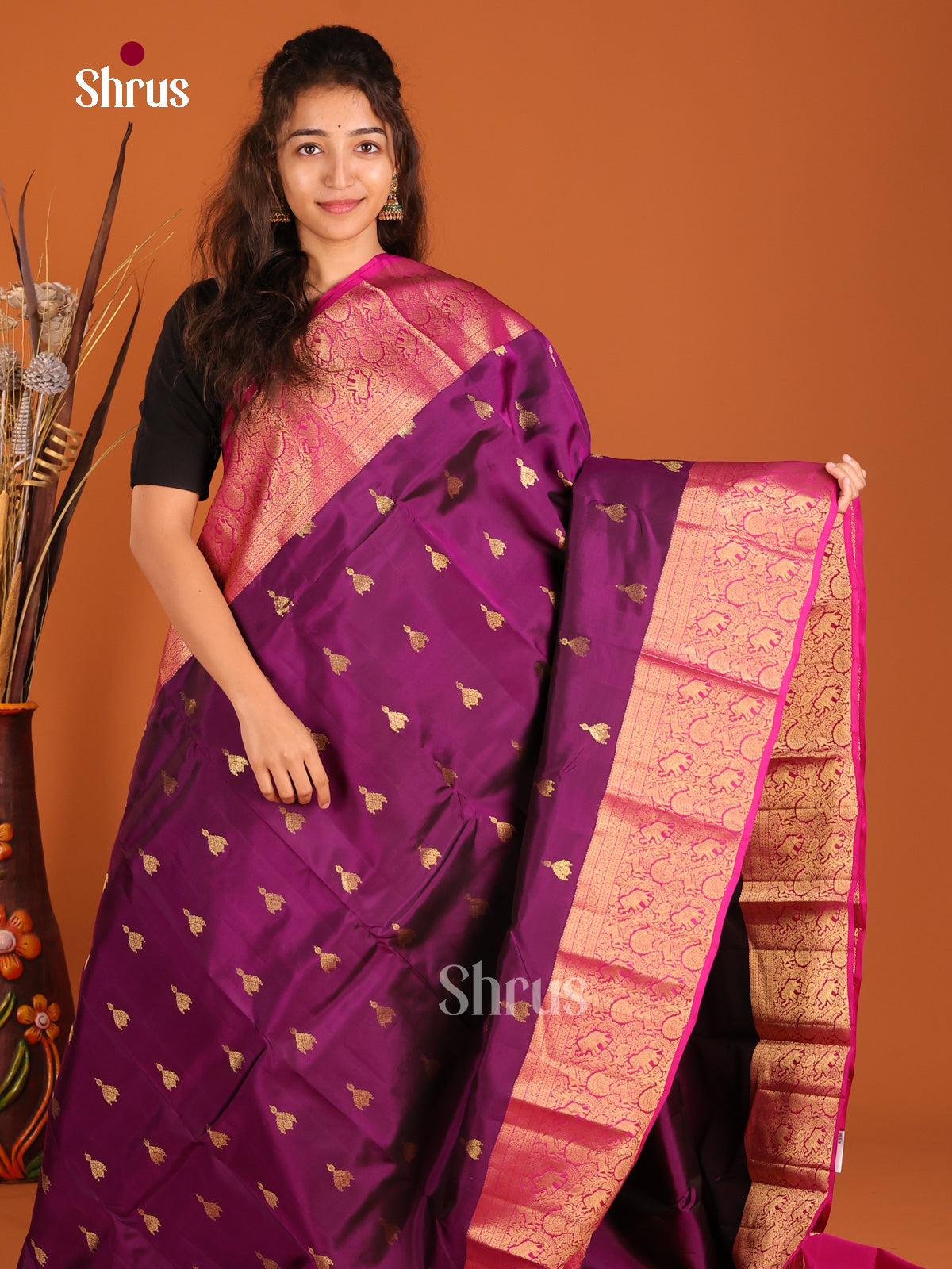 Violet & Pink- Kanchipuram-halfpure Saree - Shop on Shrus.com