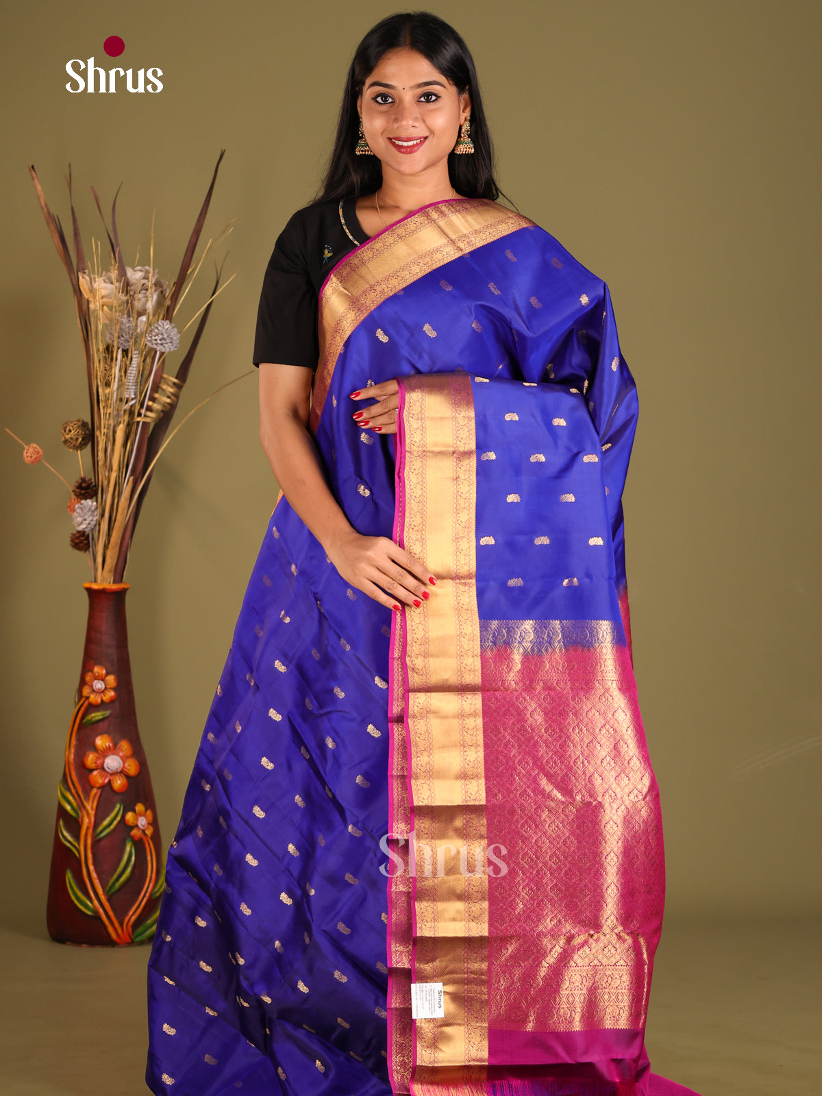 Blue & Purple - Kanchipuram-halfpure Saree