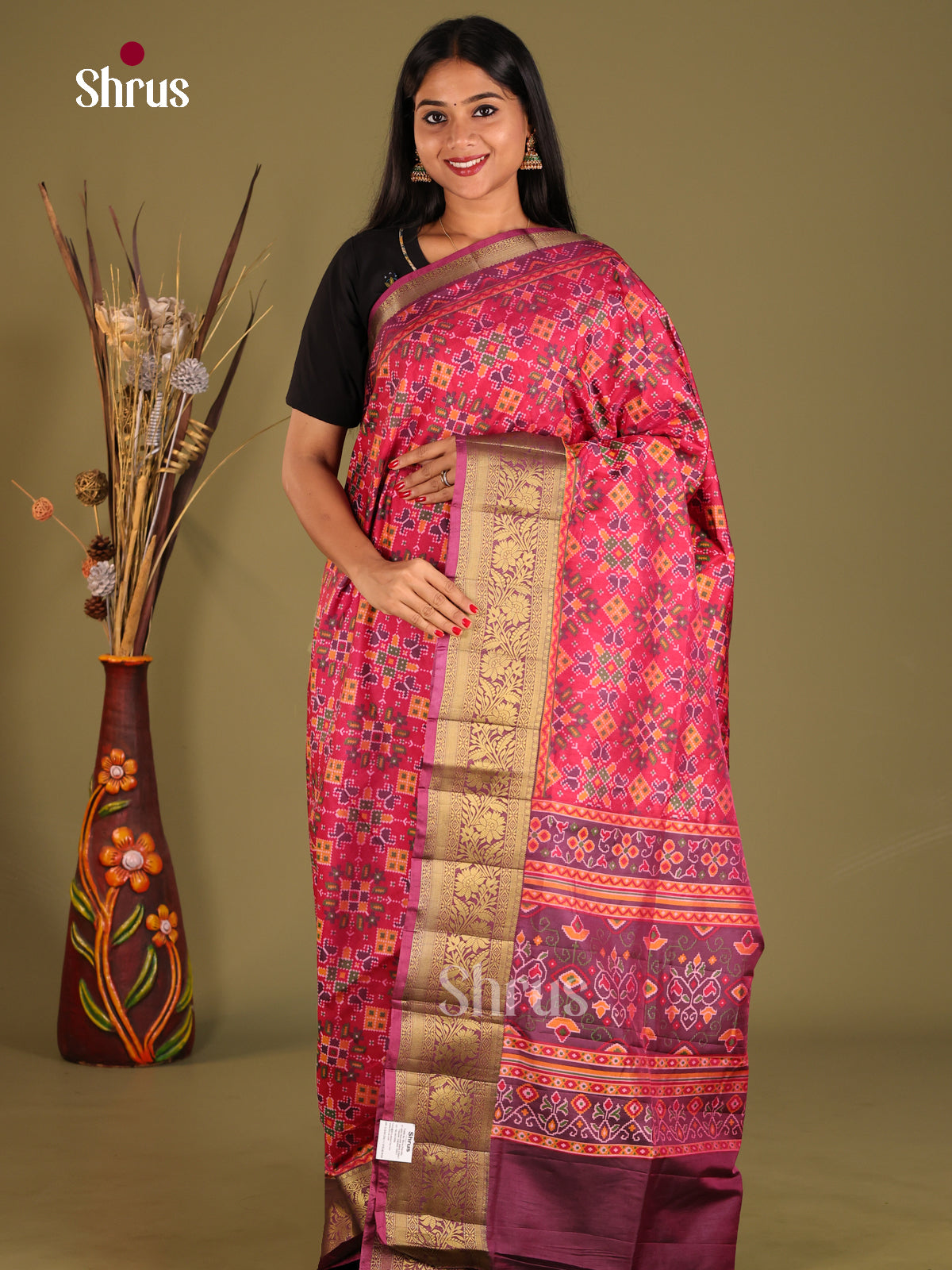 Pink & Purple - Semi Patola Saree - Shop on Shrus.com