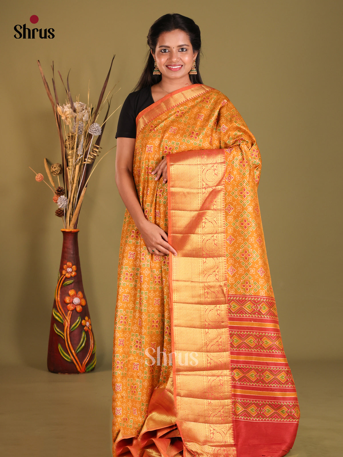 Mustard & Brick- Semi Patola Saree