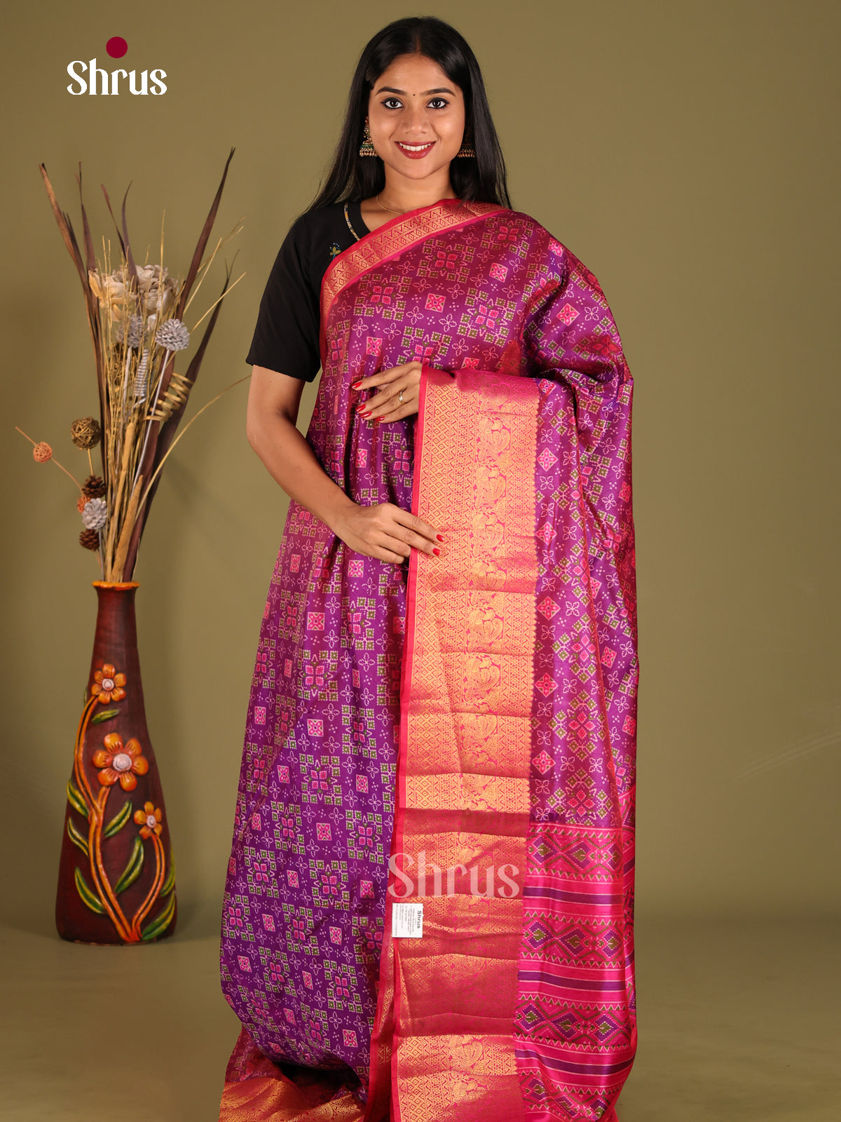 Purple & Pink - Semi Patola Saree - Shop on Shrus.com