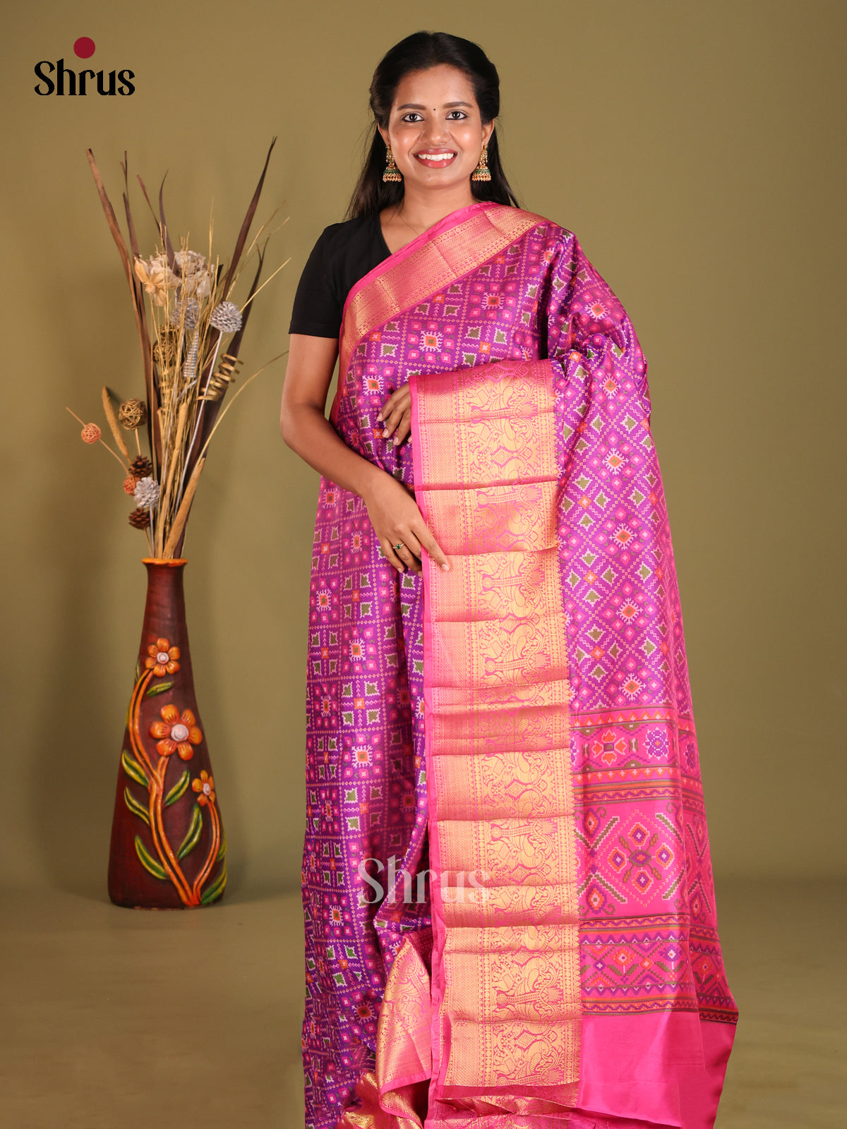 Purple & Pink - Semi Patola Saree