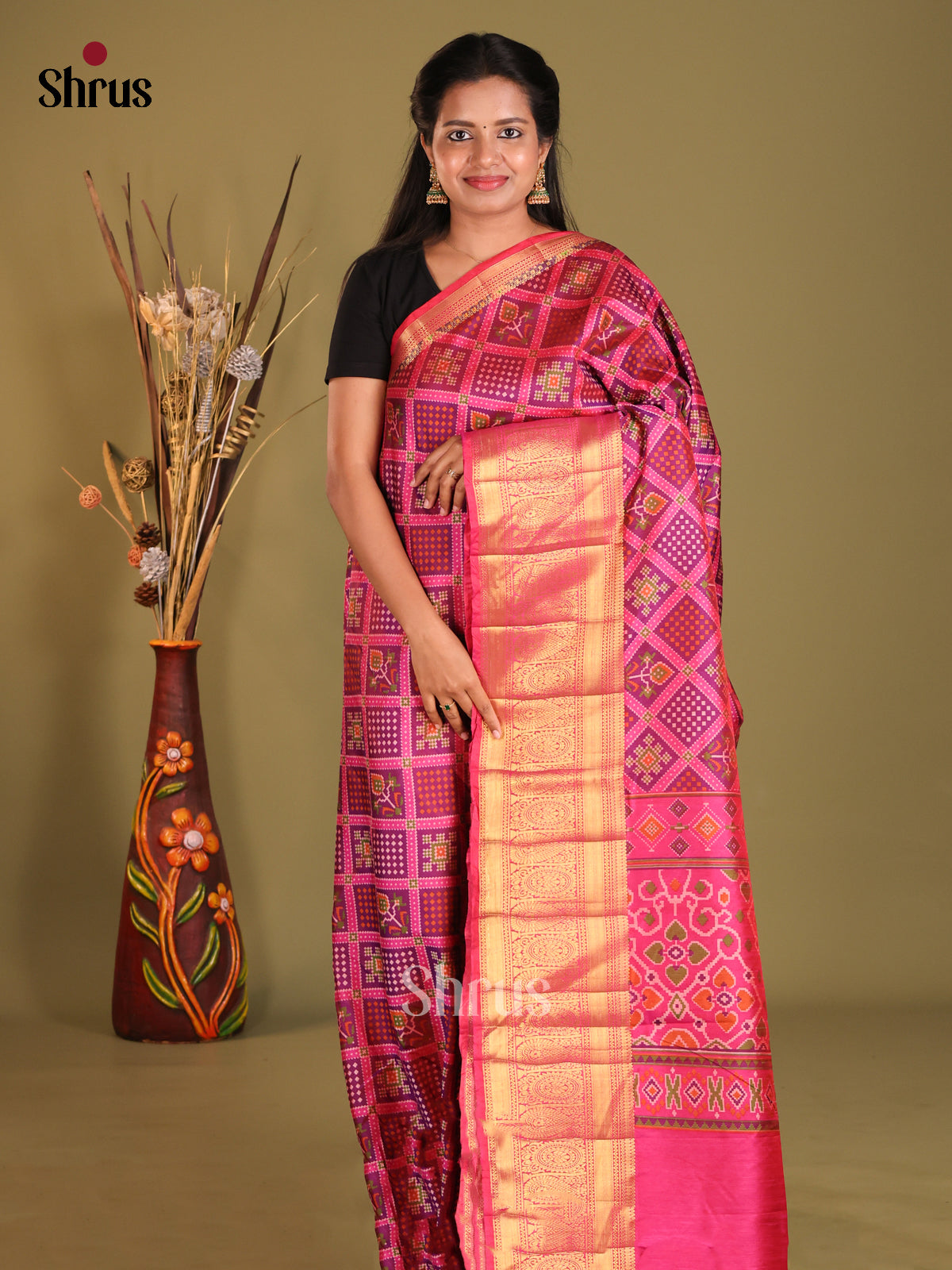 Purple & Pink - Semi Patola Saree - Shop on Shrus.com