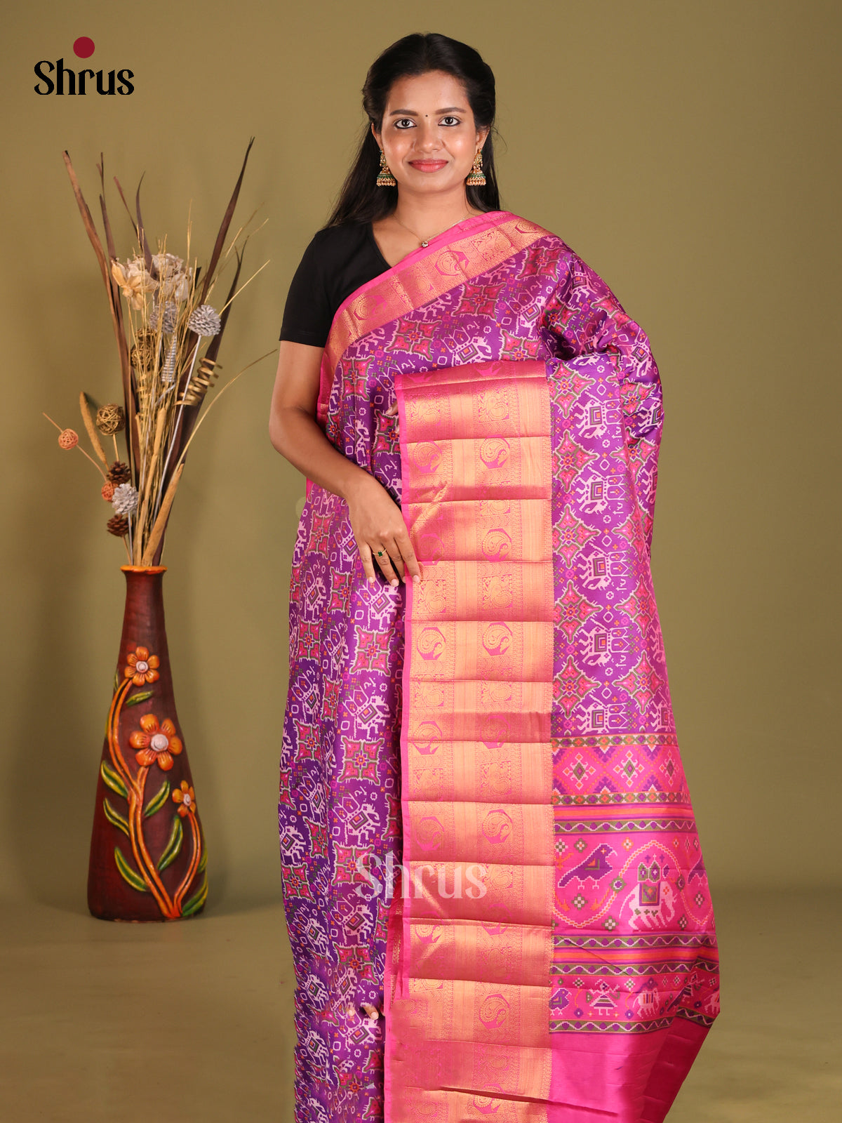 Purple & Pink - Semi Patola Saree