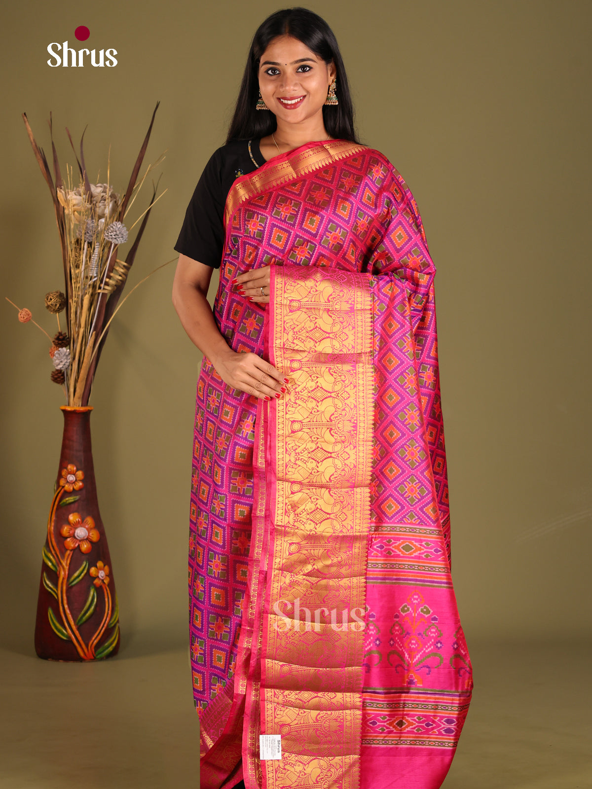 Purple & Pink - Semi Patola Saree - Shop on Shrus.com