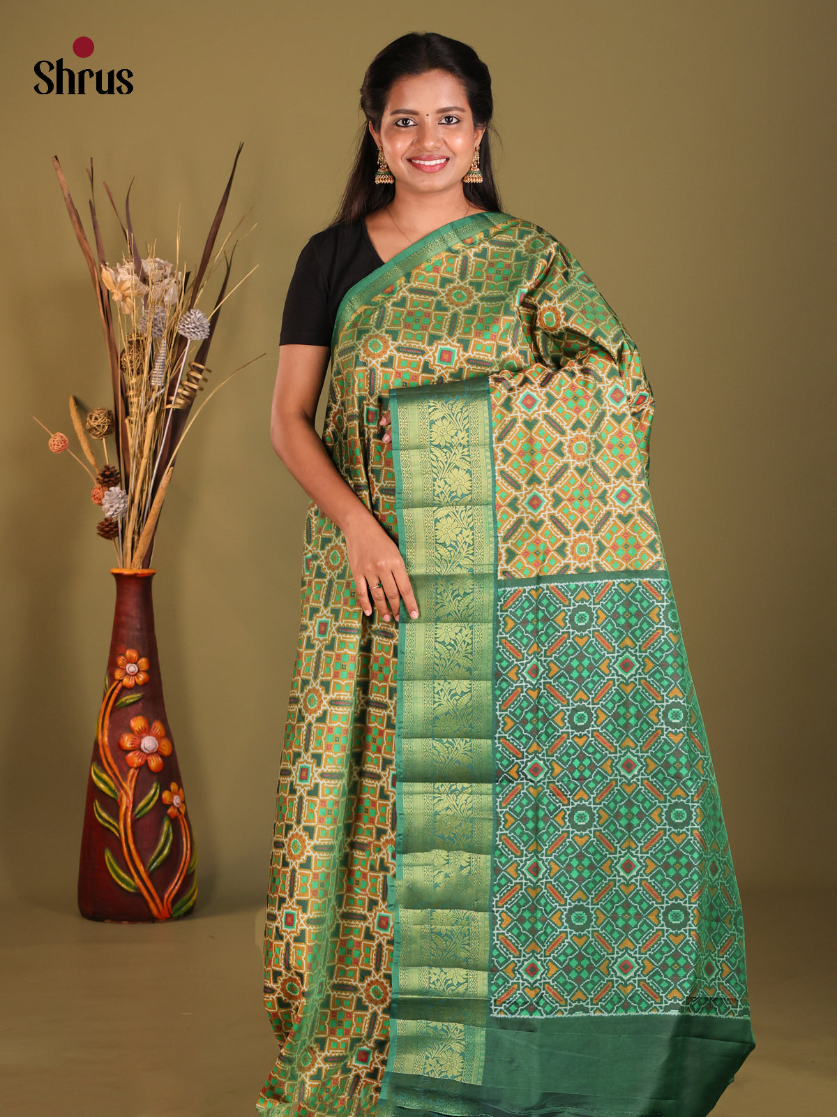 Green - Semi Patola Saree - Shop on Shrus.com