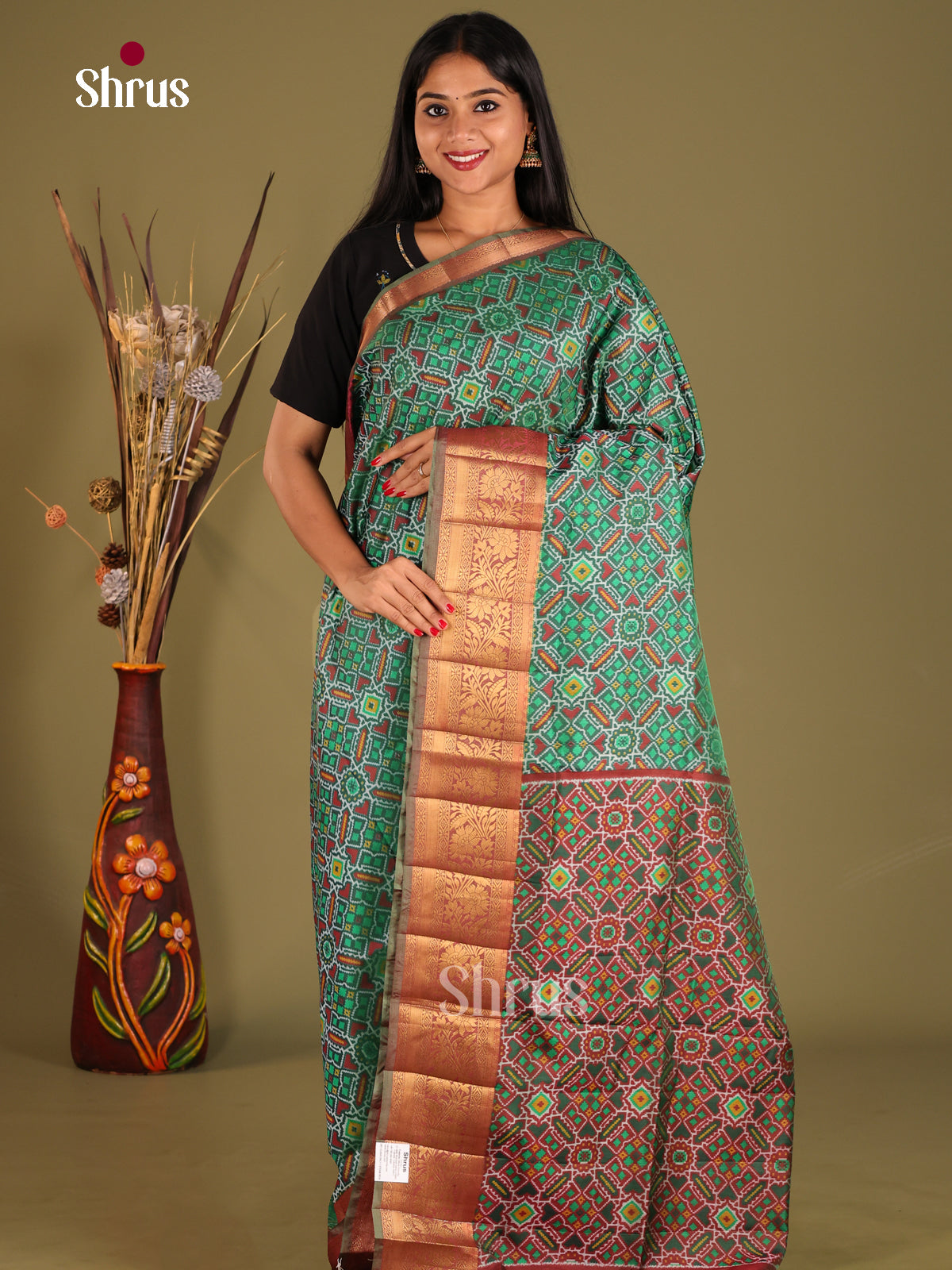 Green & Maroon - Semi Patola Saree - Shop on Shrus.com
