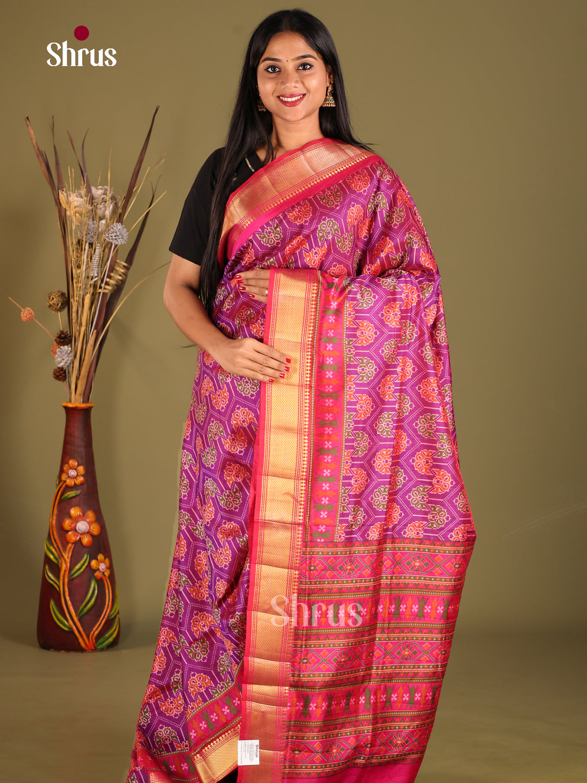 Purple & Pink- Semi Patola Saree - Shop on Shrus.com