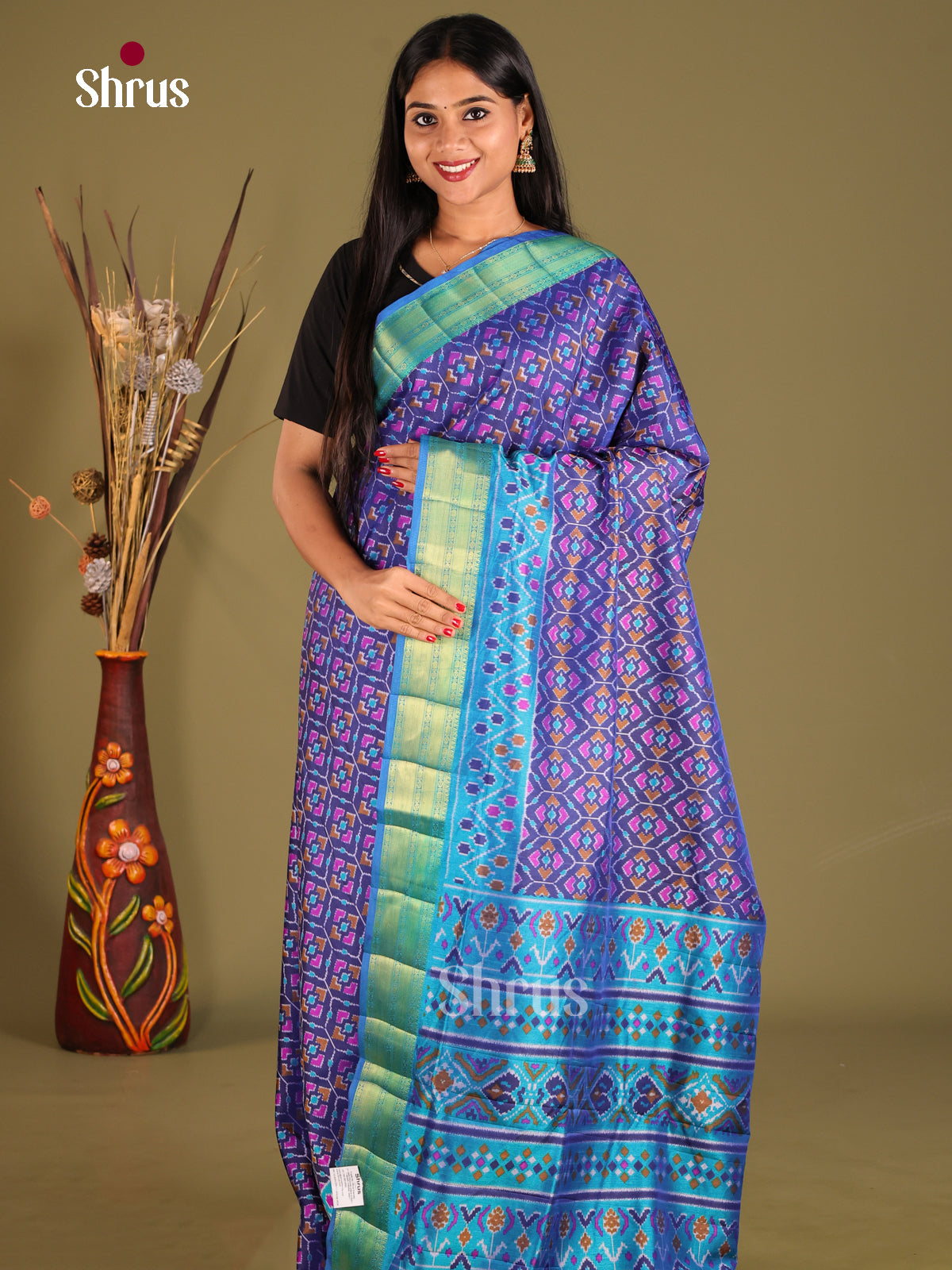 Blue & Teal- Semi Patola Saree
