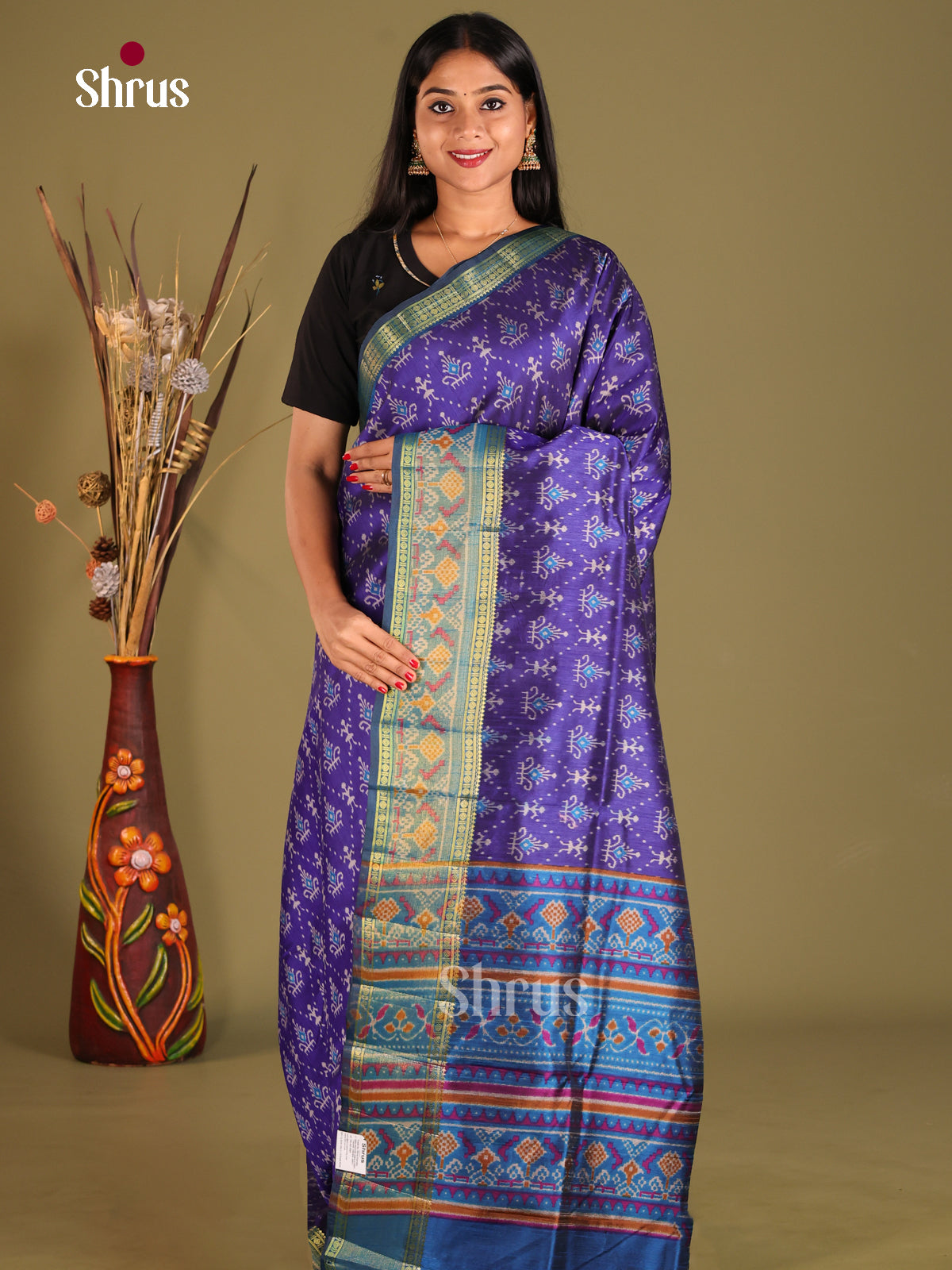 Violet & Blue- Semi Patola Saree - Shop on Shrus.com