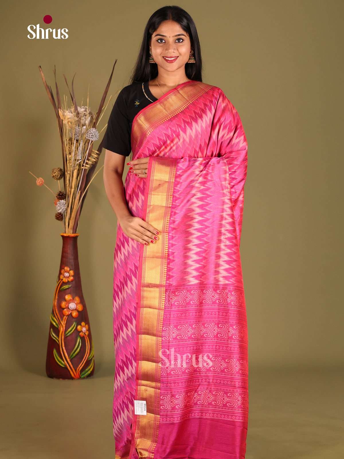 Pink- Semi Patola Saree - Shop on Shrus.com