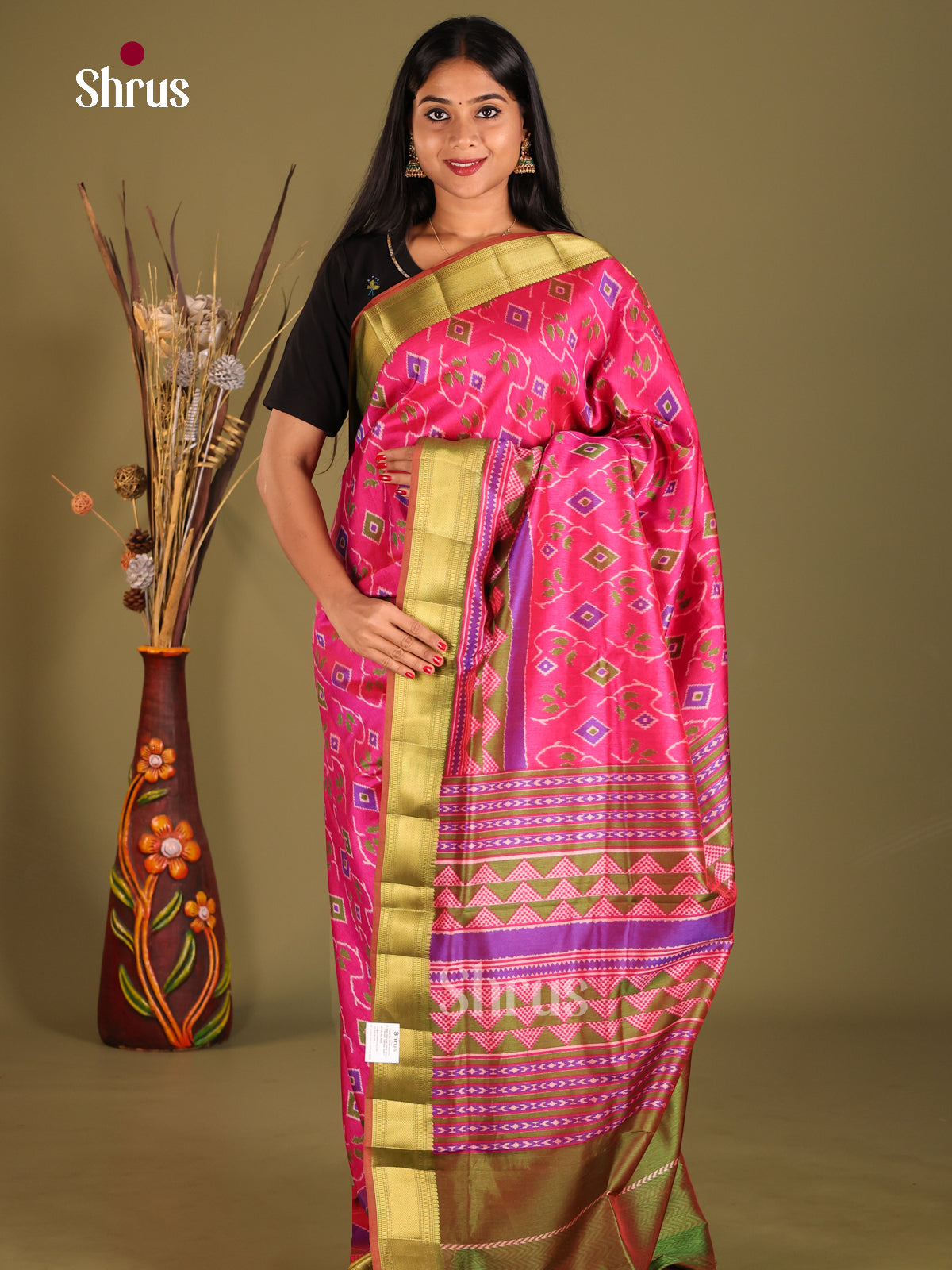 Pink & Green - Semi Patola Saree