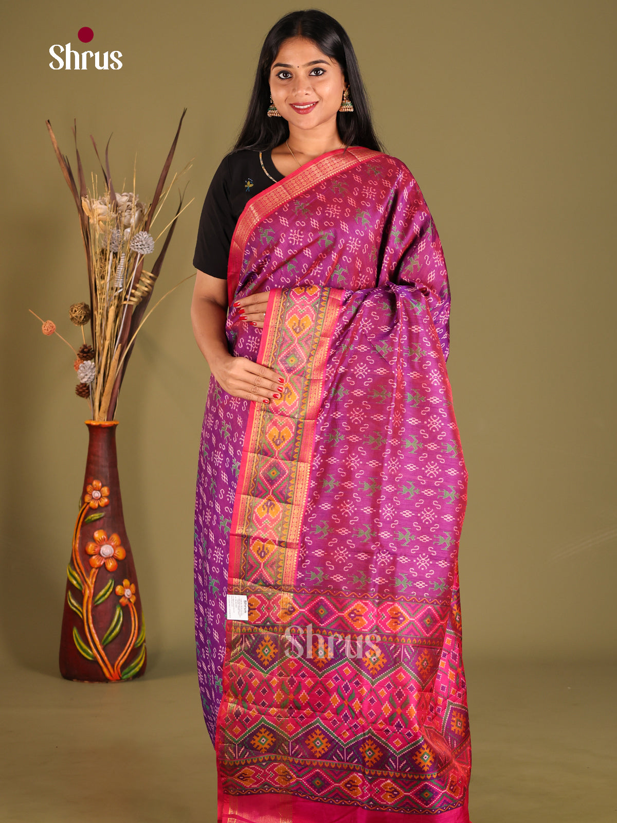 Purple & Pink - Semi Patola Saree - Shop on Shrus.com
