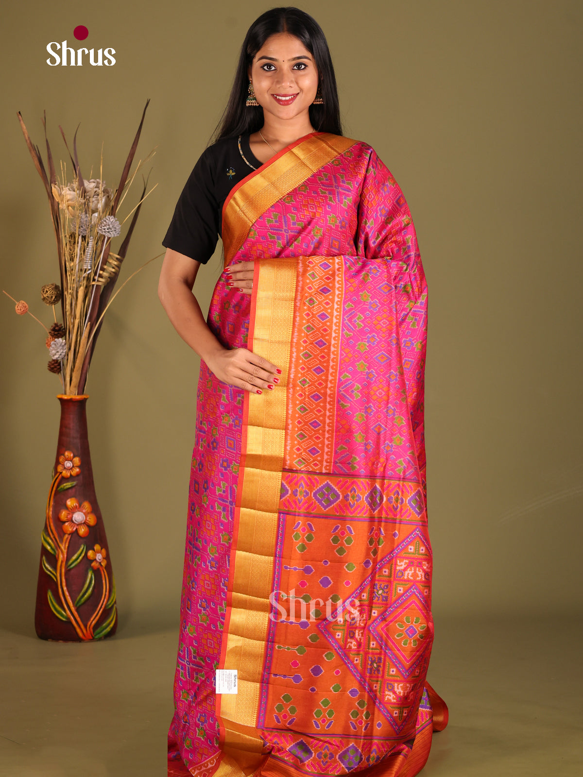 Pink & Orange - Semi Patola Saree