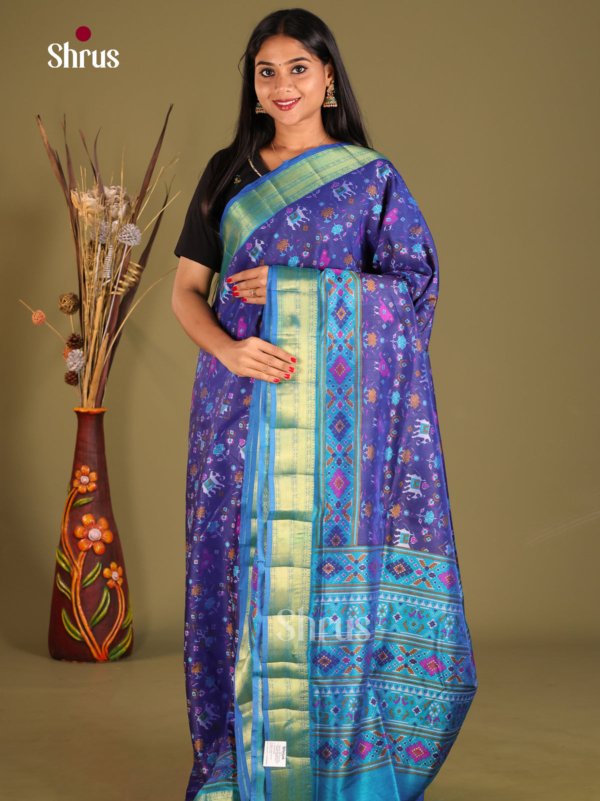 Blue & Teal - Semi Patola Saree
