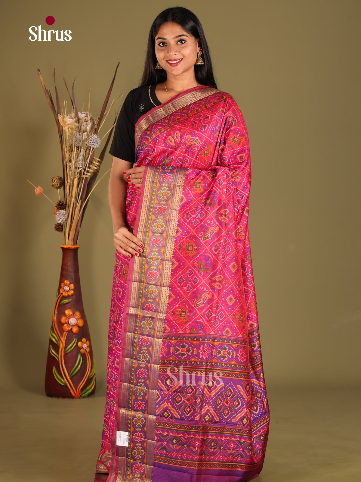 Pink & Purple - Semi Patola Saree - Shop on Shrus.com