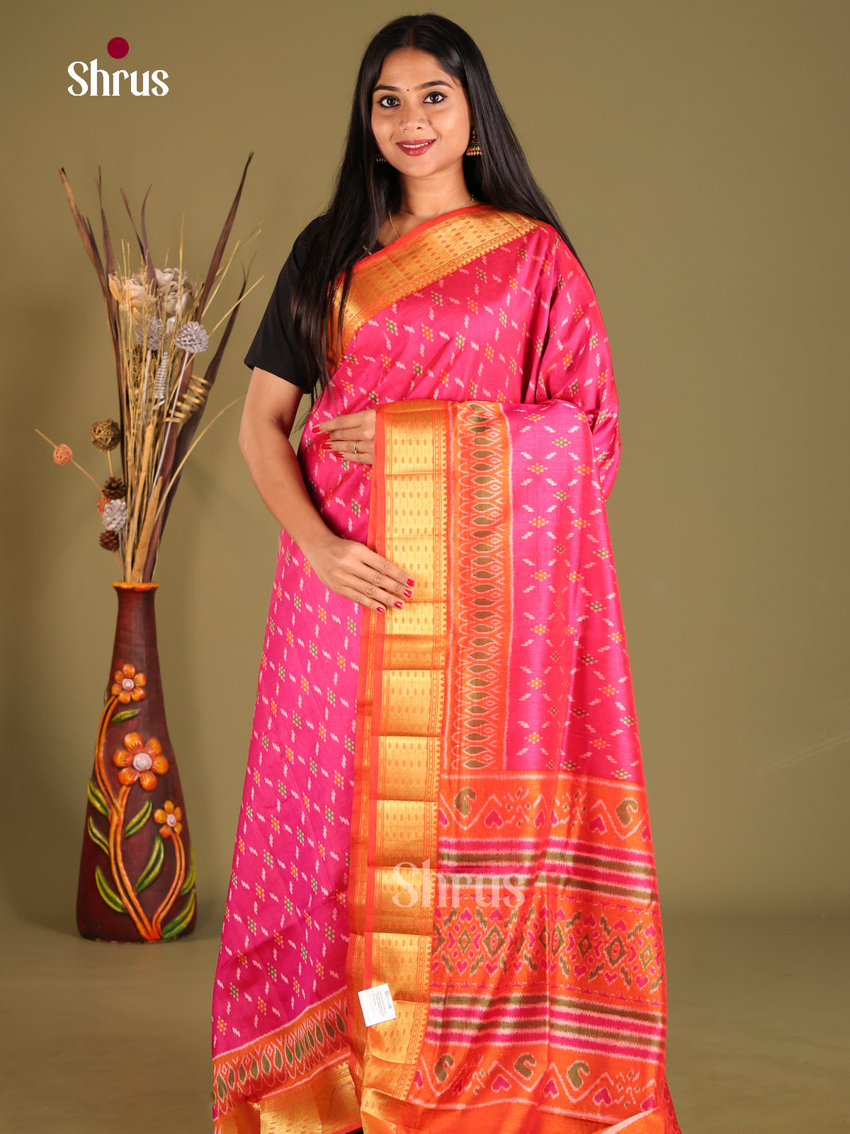 Pink & Orange - Semi Patola Saree - Shop on Shrus.com