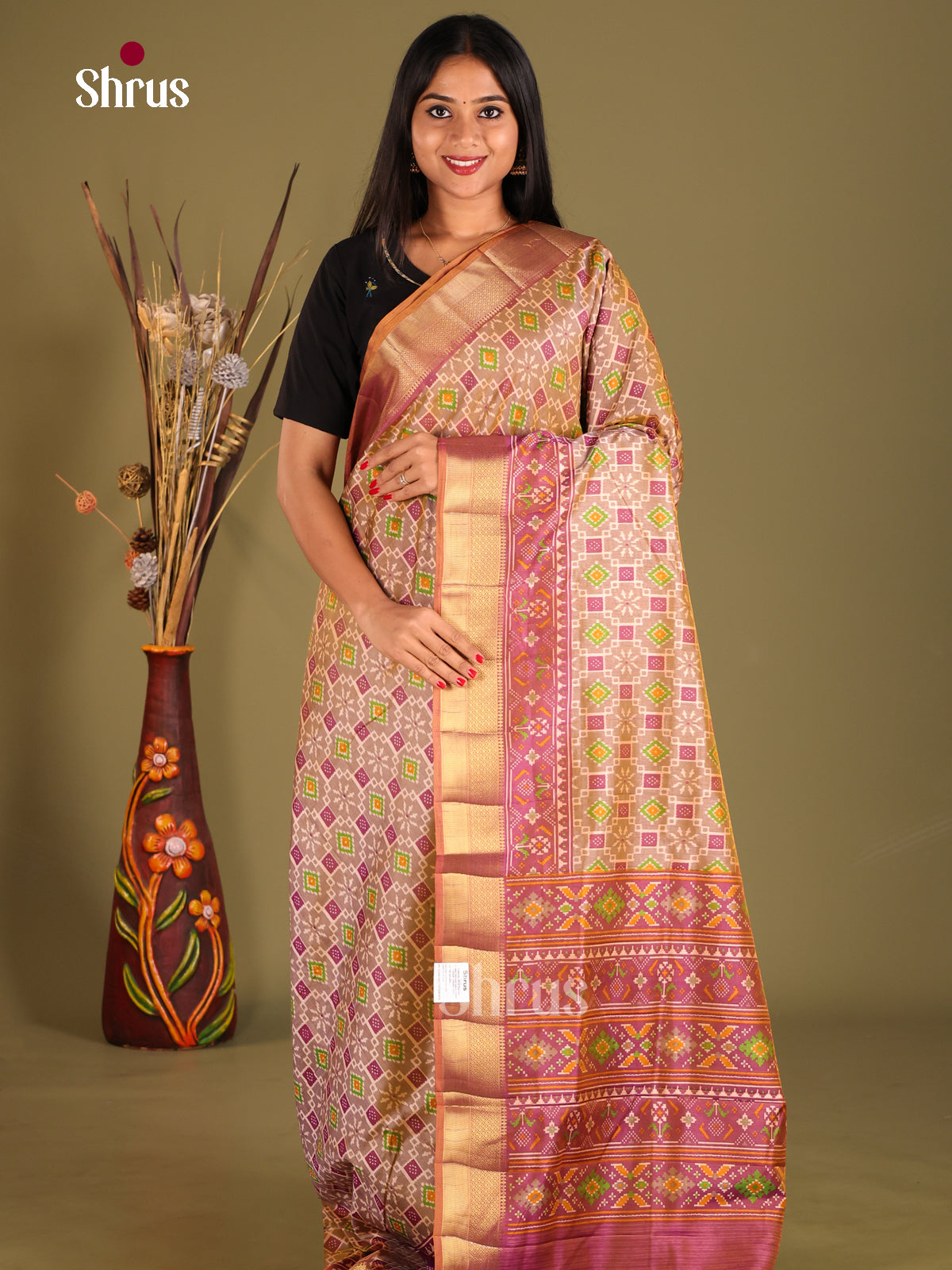 Brown & Purple - Semi Patola Saree