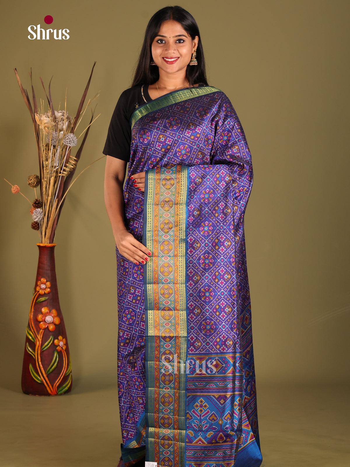 Violet & Blue- Semi Patola Saree - Shop on Shrus.com