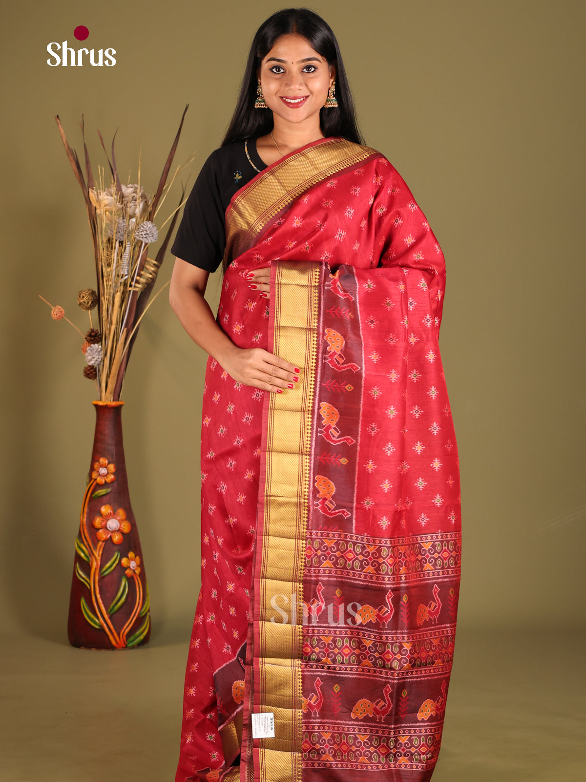 Red & Maroon- Semi Patola Saree - Shop on Shrus.com