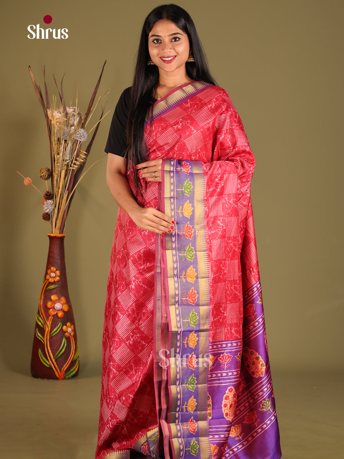 Red & Purple - Semi Patola Saree - Shop on Shrus.com