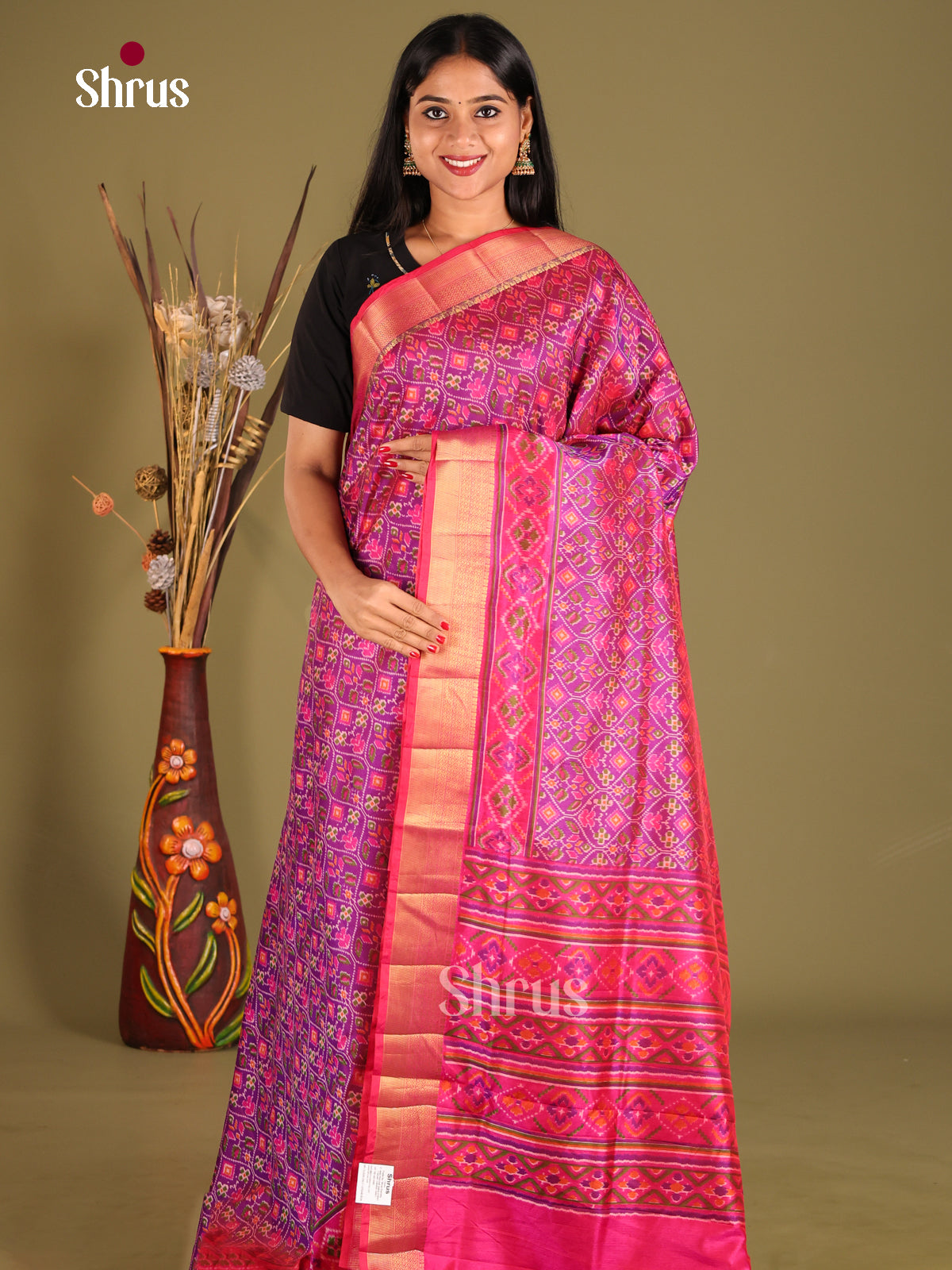 Purple & Pink - Semi Patola Saree - Shop on Shrus.com