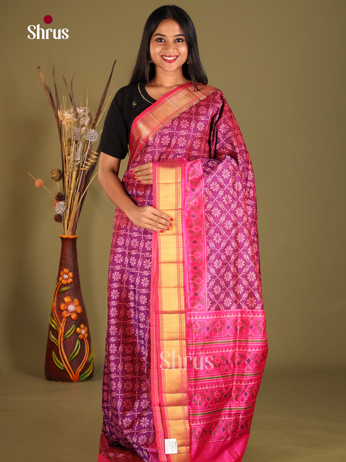 Purple & Pink - Semi Patola Saree - Shop on Shrus.com